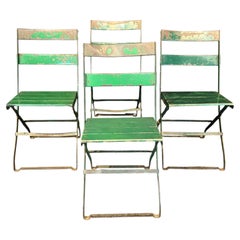 Set of Weathered Green Bistro Chairs with Original Paint