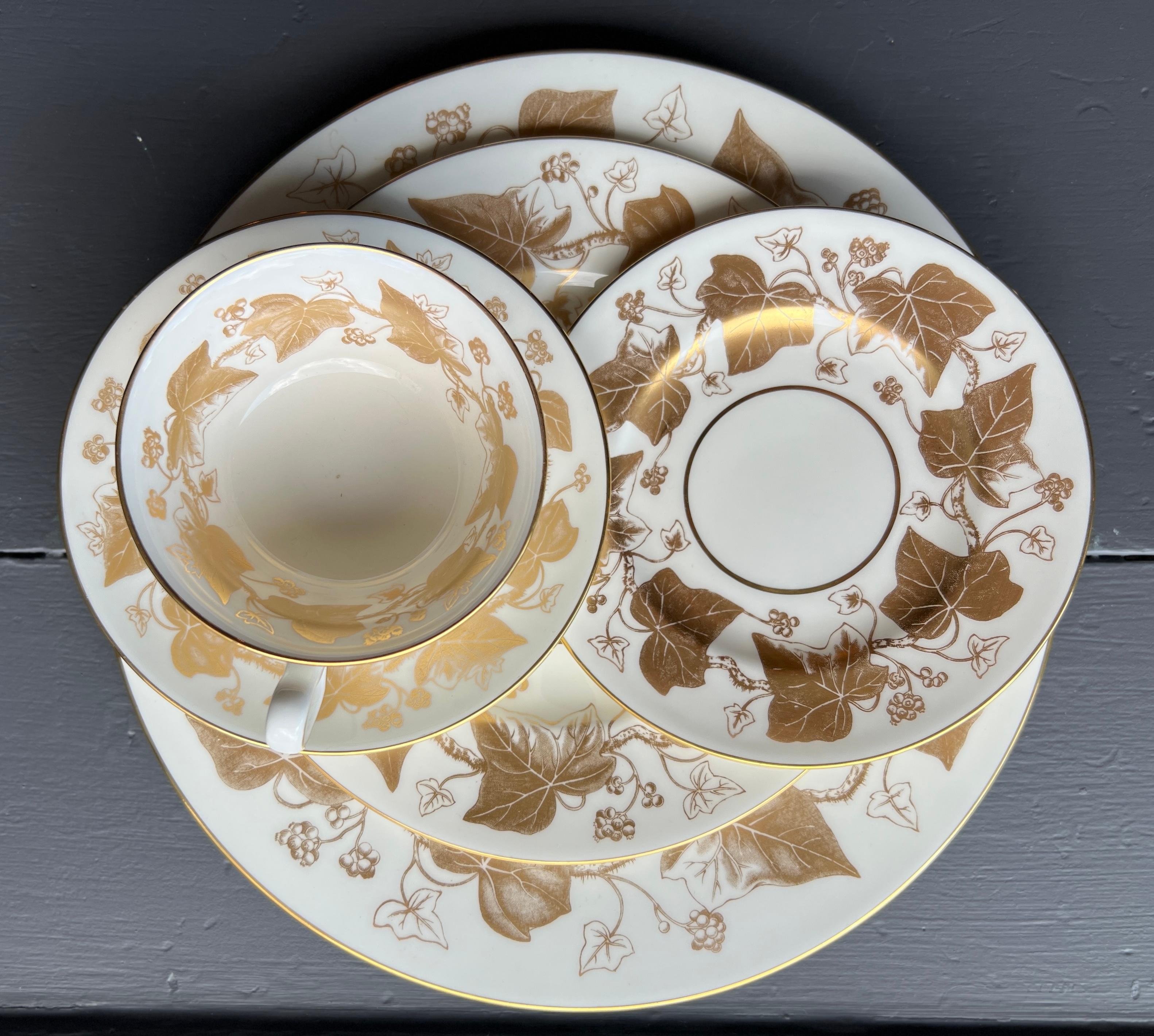 Late 20th Century Set of Wedgewood Bone China - Pattern: Gold Leaf Ivy Circa 1970