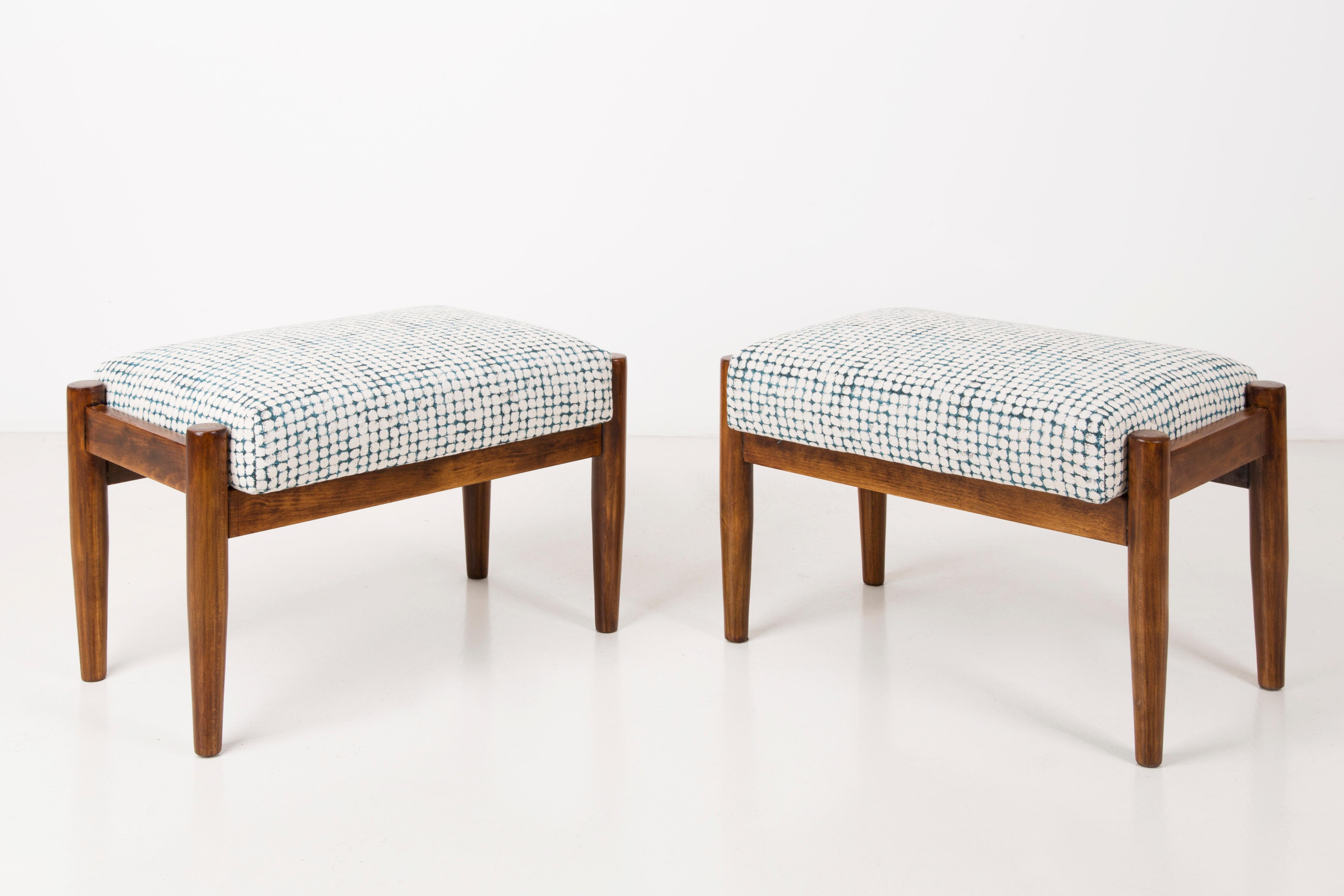 Set of White and Aqua Vintage Armchairs and Stools, Edmund Homa, 1960s For Sale 2