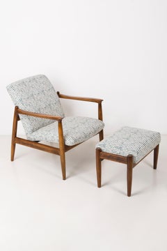 Set of White and Aqua Vintage Armchairs and Stools, Edmund Homa, 1960s