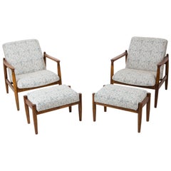 Ensemble de fauteuils et tabourets vintage blancs et aqua, Edmund Homa, années 1960