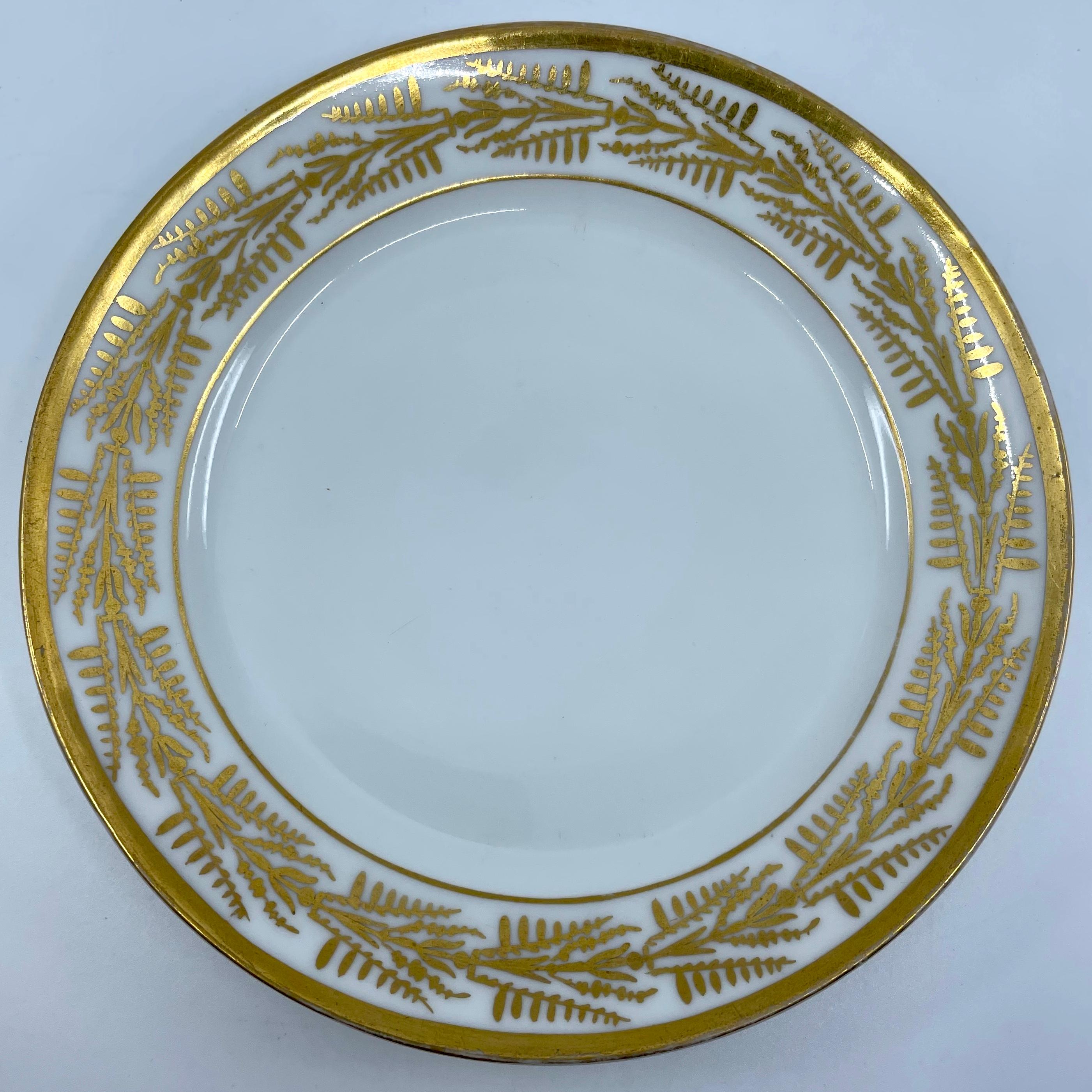 Hand-Painted Set of Six White and Gold Empire Plates For Sale