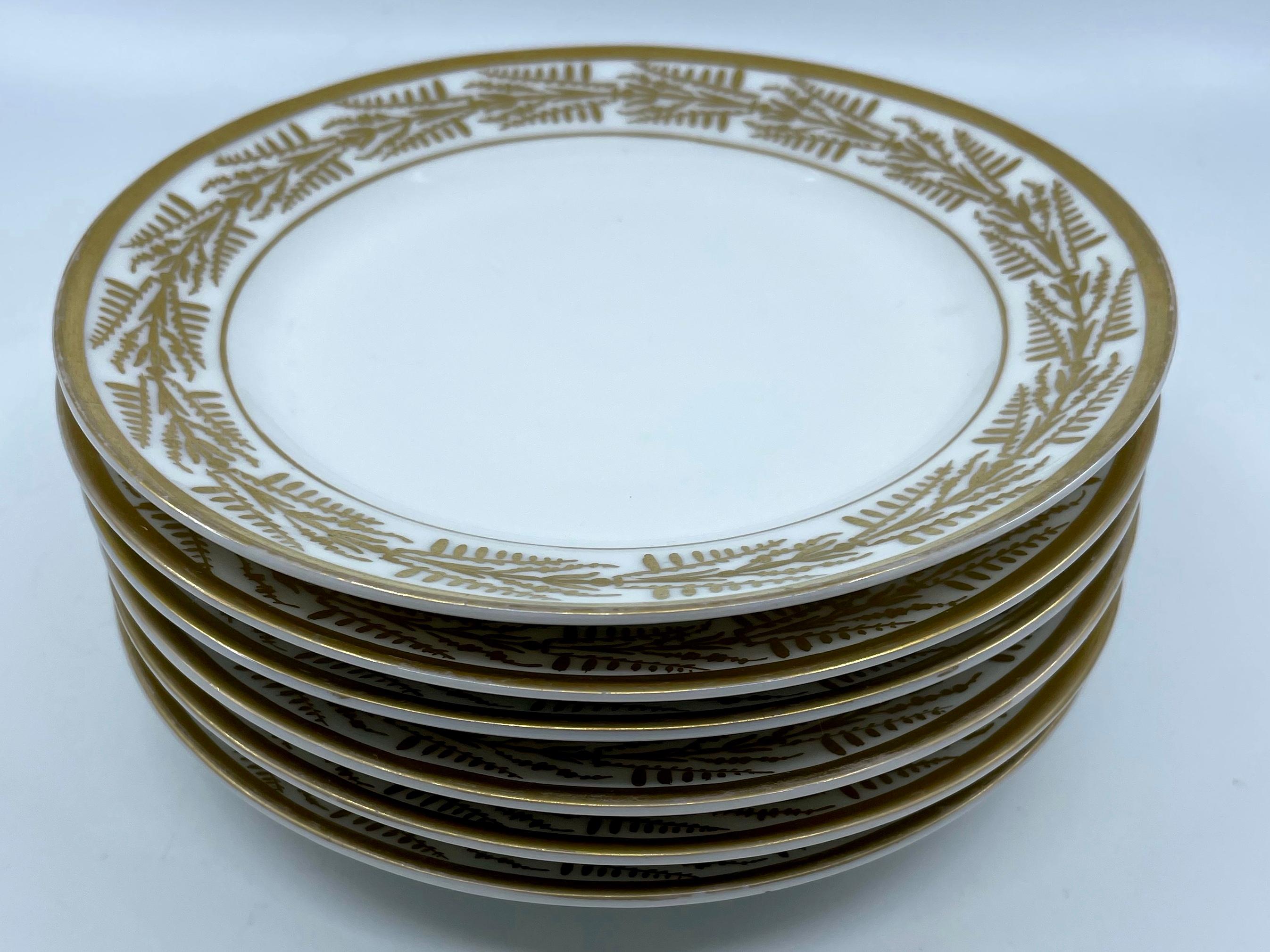 Porcelain Set of Six White and Gold Empire Plates For Sale