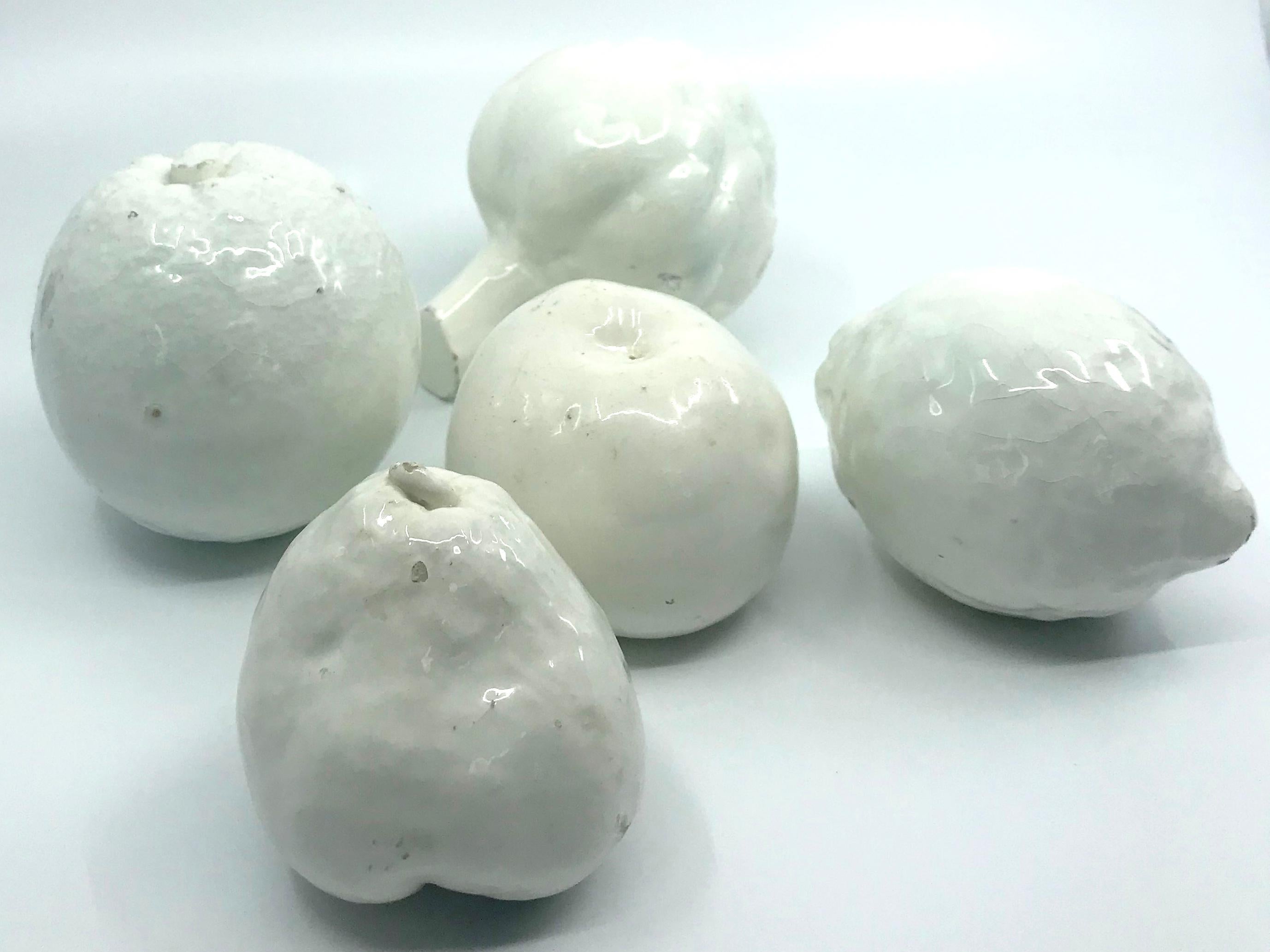 Set of White Glazed Spanish Ceramic Fruit In Good Condition For Sale In New York, NY