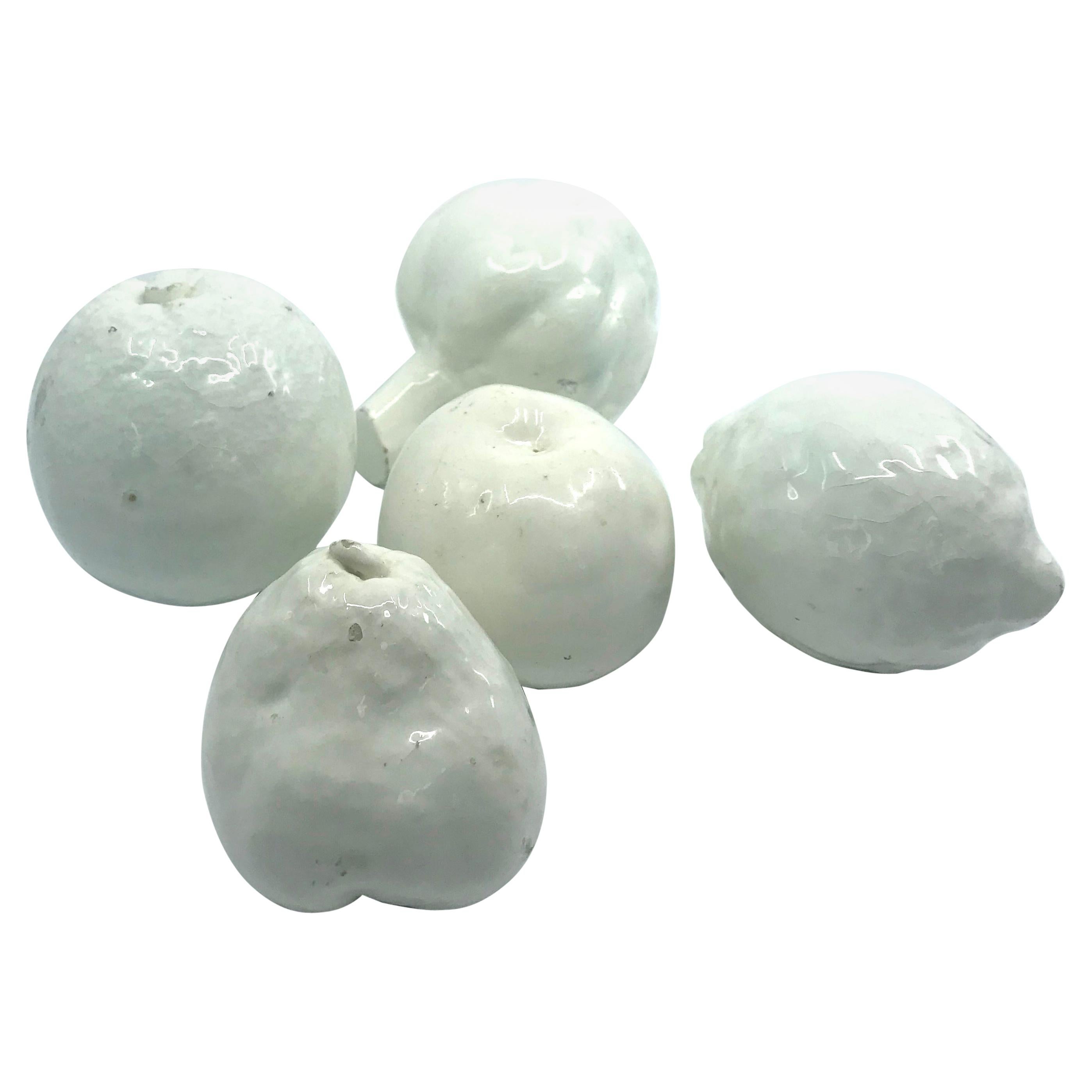 Set of White Glazed Spanish Ceramic Fruit For Sale