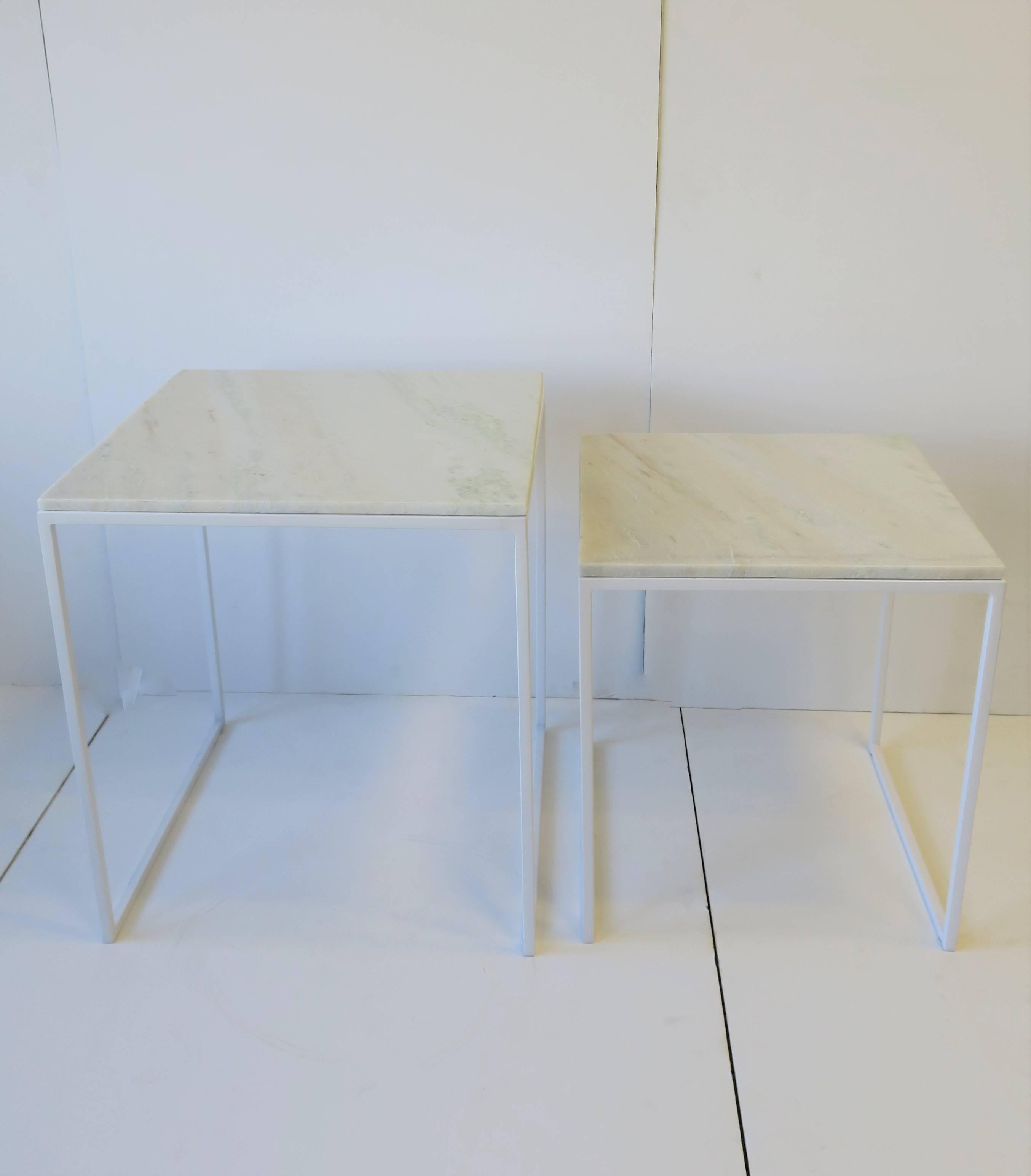 White Marble Nesting End Tables, Pair  For Sale 2