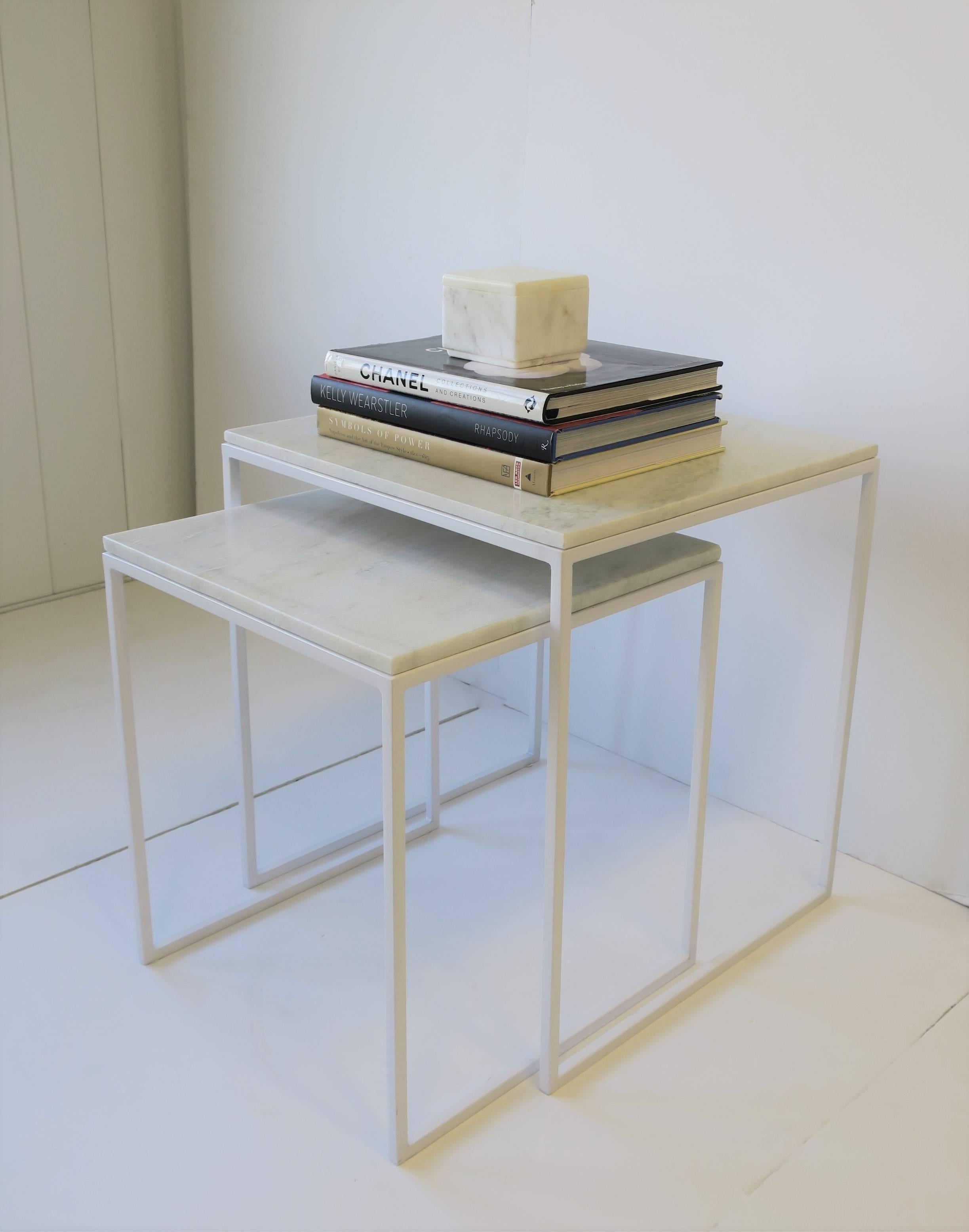 Indian White Marble Nesting End Tables, Pair  For Sale