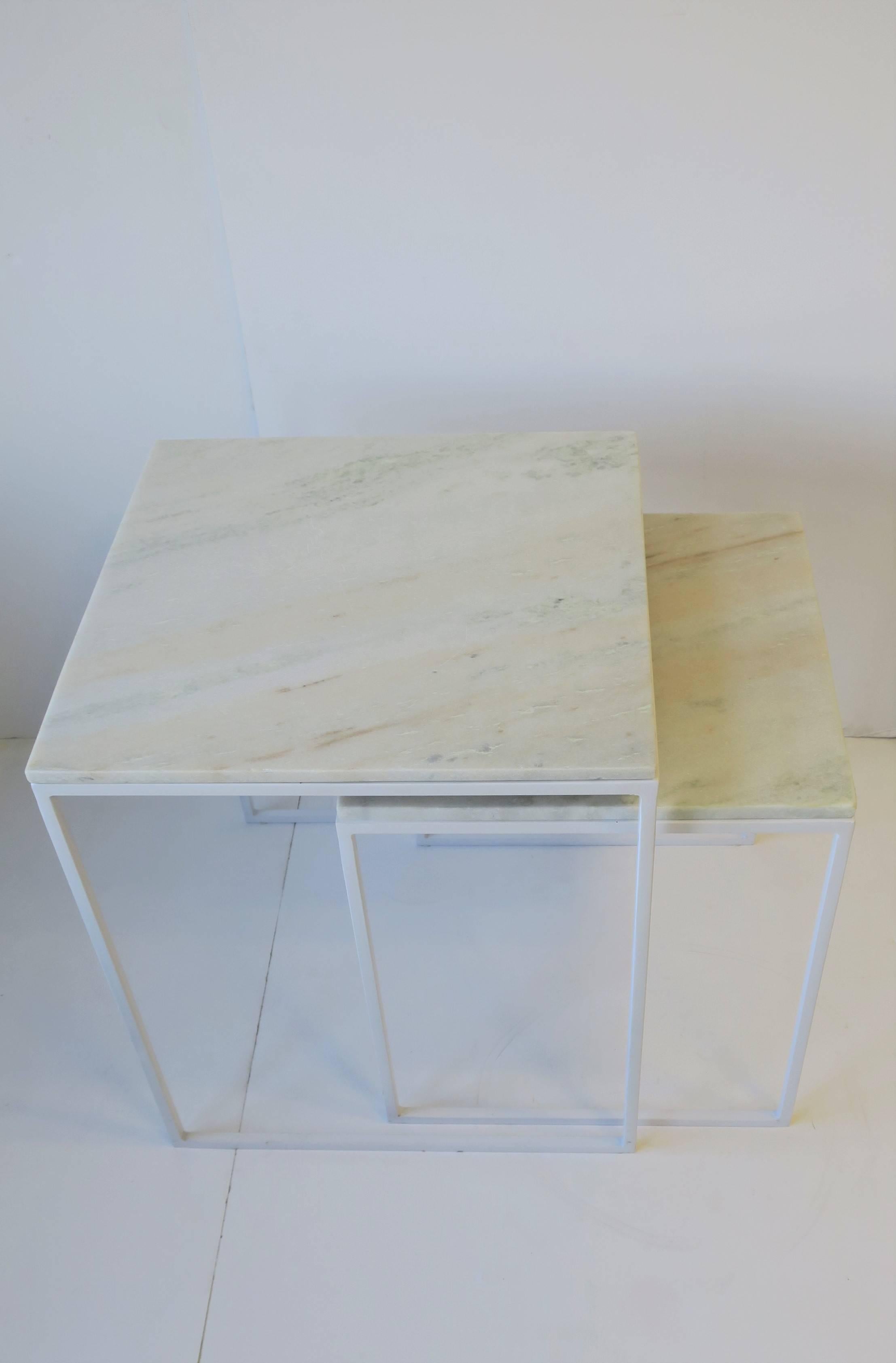 White Marble Nesting End Tables, Pair  For Sale 1