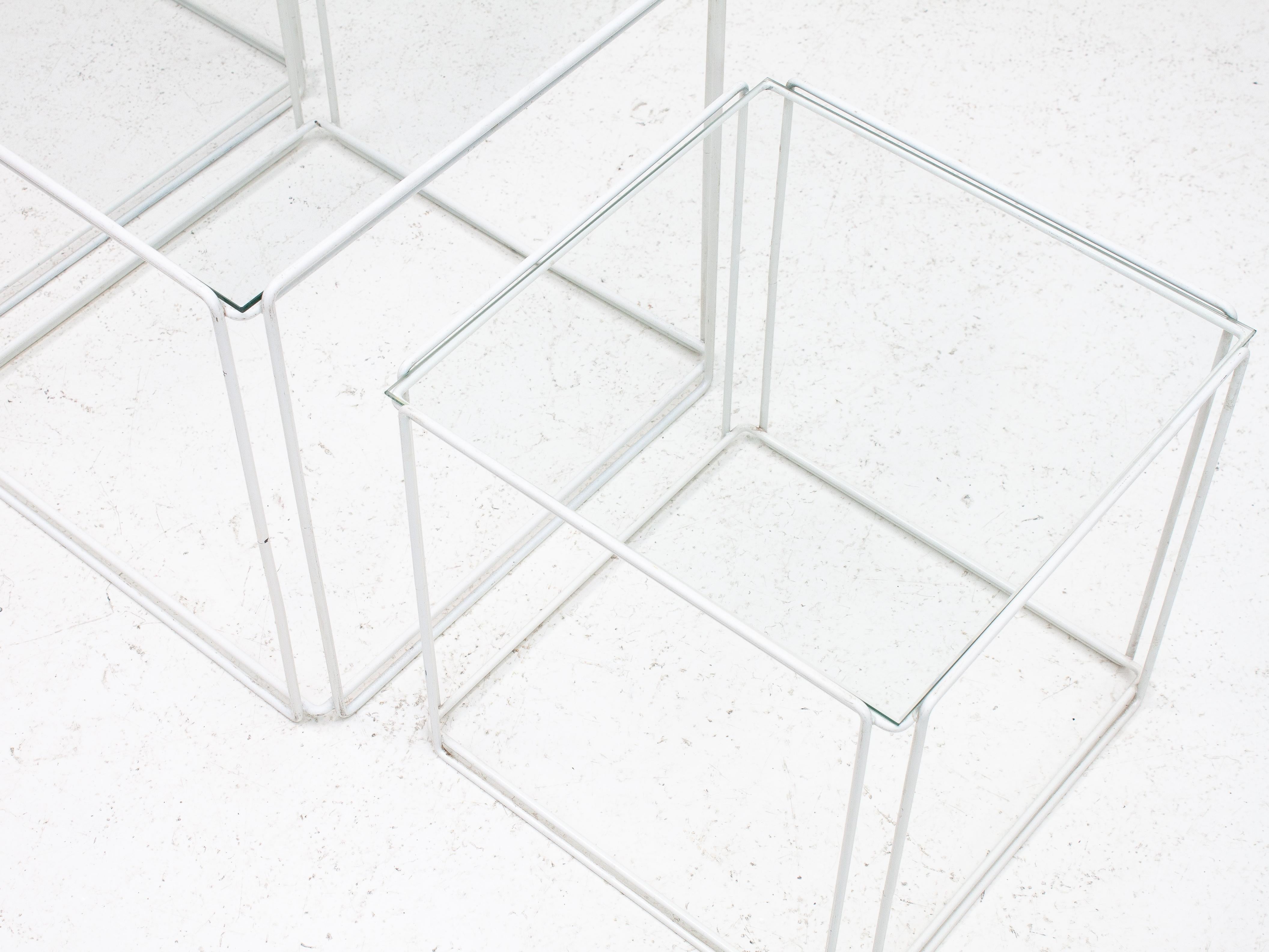 Set of White 'Isoceles' Glass Top Nesting Tables Designed by Max Sauze, 1970s 1