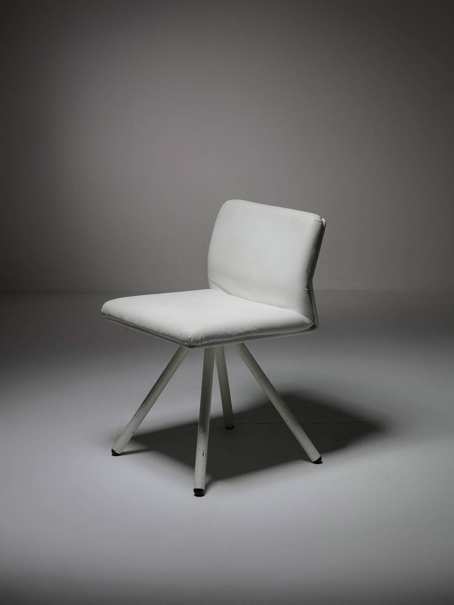 Late 20th Century Set of White Leather Dining Chairs, Italy, 1970s For Sale