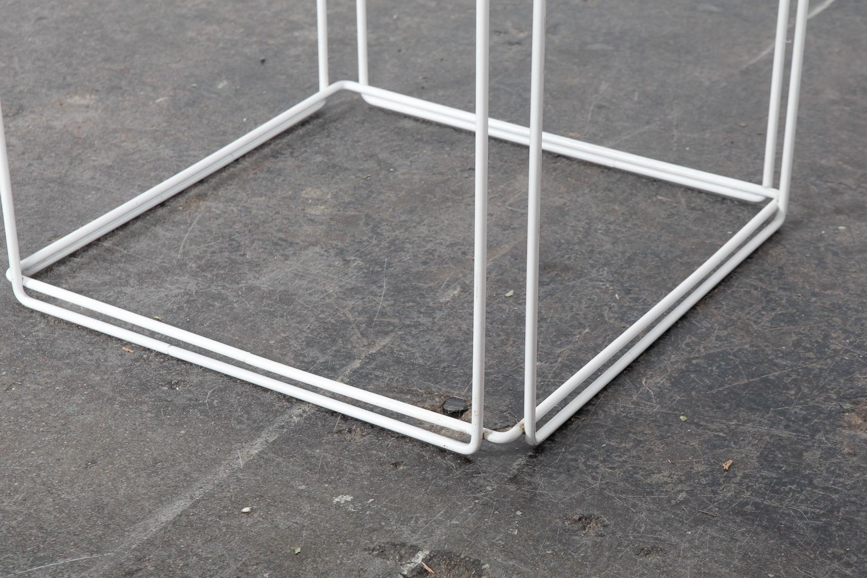 Set of White Metal 'Isoceles' Glass Top Nesting Tables Designed by Max Sauze For Sale 5