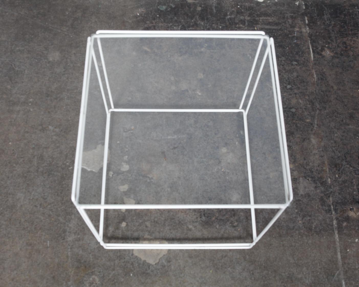 Set of White Metal 'Isoceles' Glass Top Nesting Tables Designed by Max Sauze For Sale 6