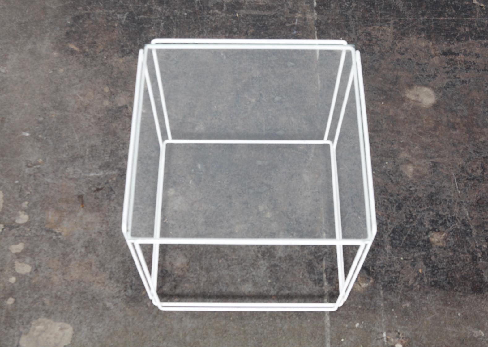Set of White Metal 'Isoceles' Glass Top Nesting Tables Designed by Max Sauze For Sale 9