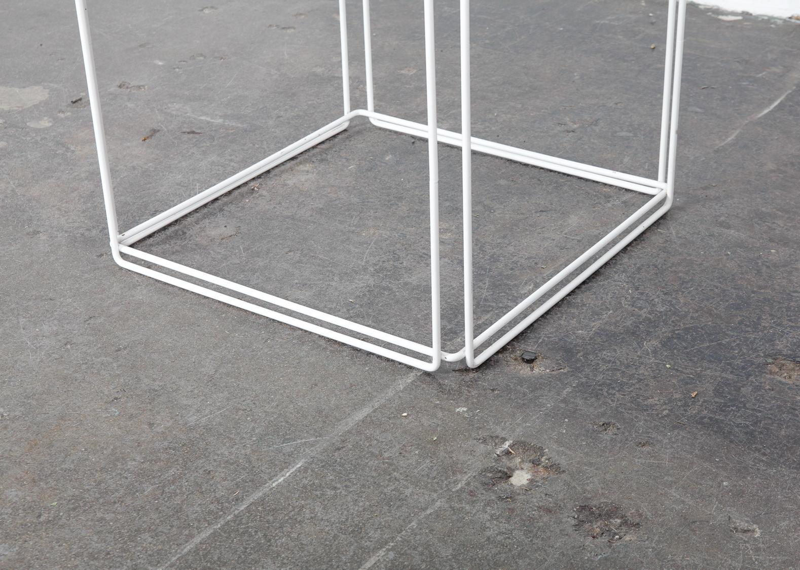 Set of White Metal 'Isoceles' Glass Top Nesting Tables Designed by Max Sauze For Sale 12