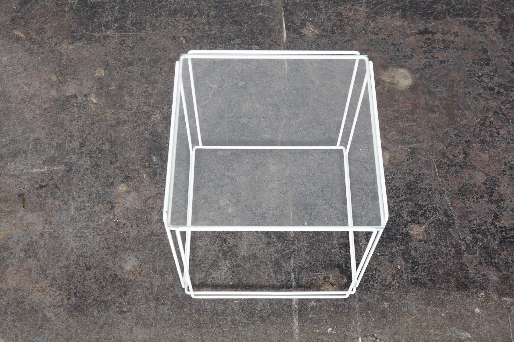 Set of White Metal 'Isoceles' Glass Top Nesting Tables Designed by Max Sauze For Sale 3