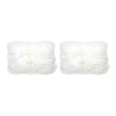 Set of White Mongolian Lamb Hair Lumbar Pillows