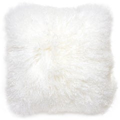 Set of White Mongolian Lamb Hair Throw Pillows