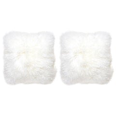 Set of White Mongolian Lamb Hair Throw Pillows
