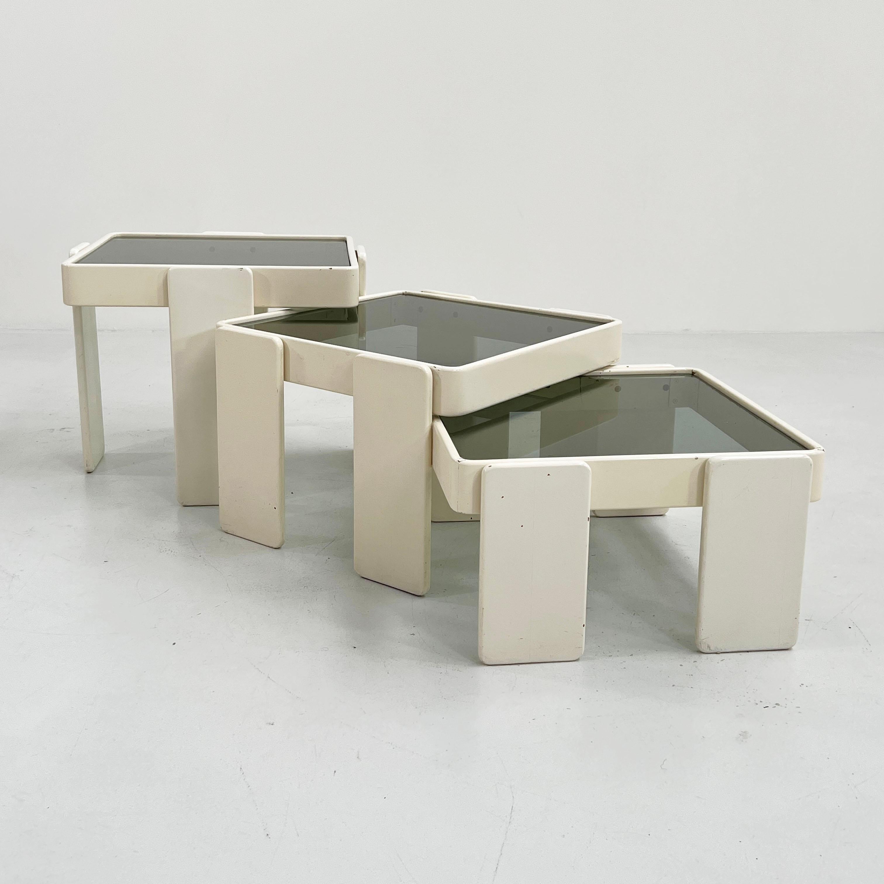 Set of White Nesting Tables by Gianfranco Frattini for Cassina, 1970s 6