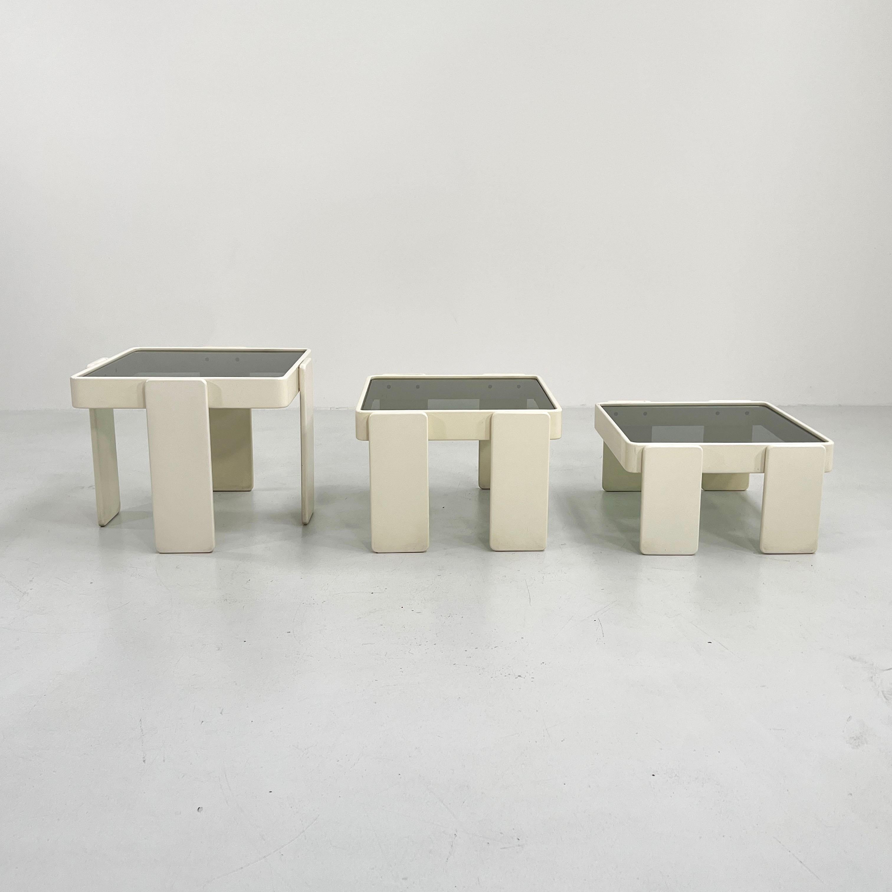 Italian Set of White Nesting Tables by Gianfranco Frattini for Cassina, 1970s