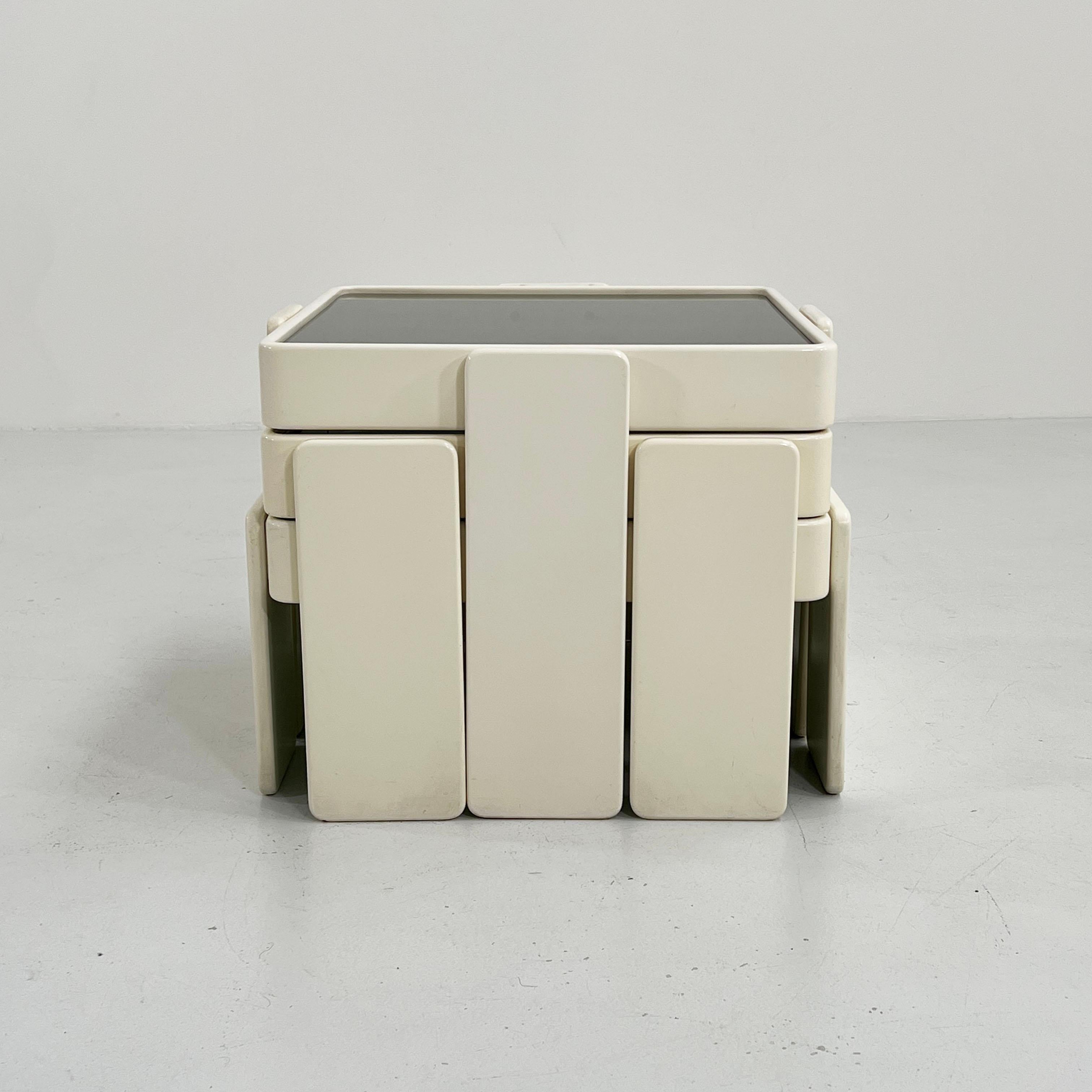 Wood Set of White Nesting Tables by Gianfranco Frattini for Cassina, 1970s