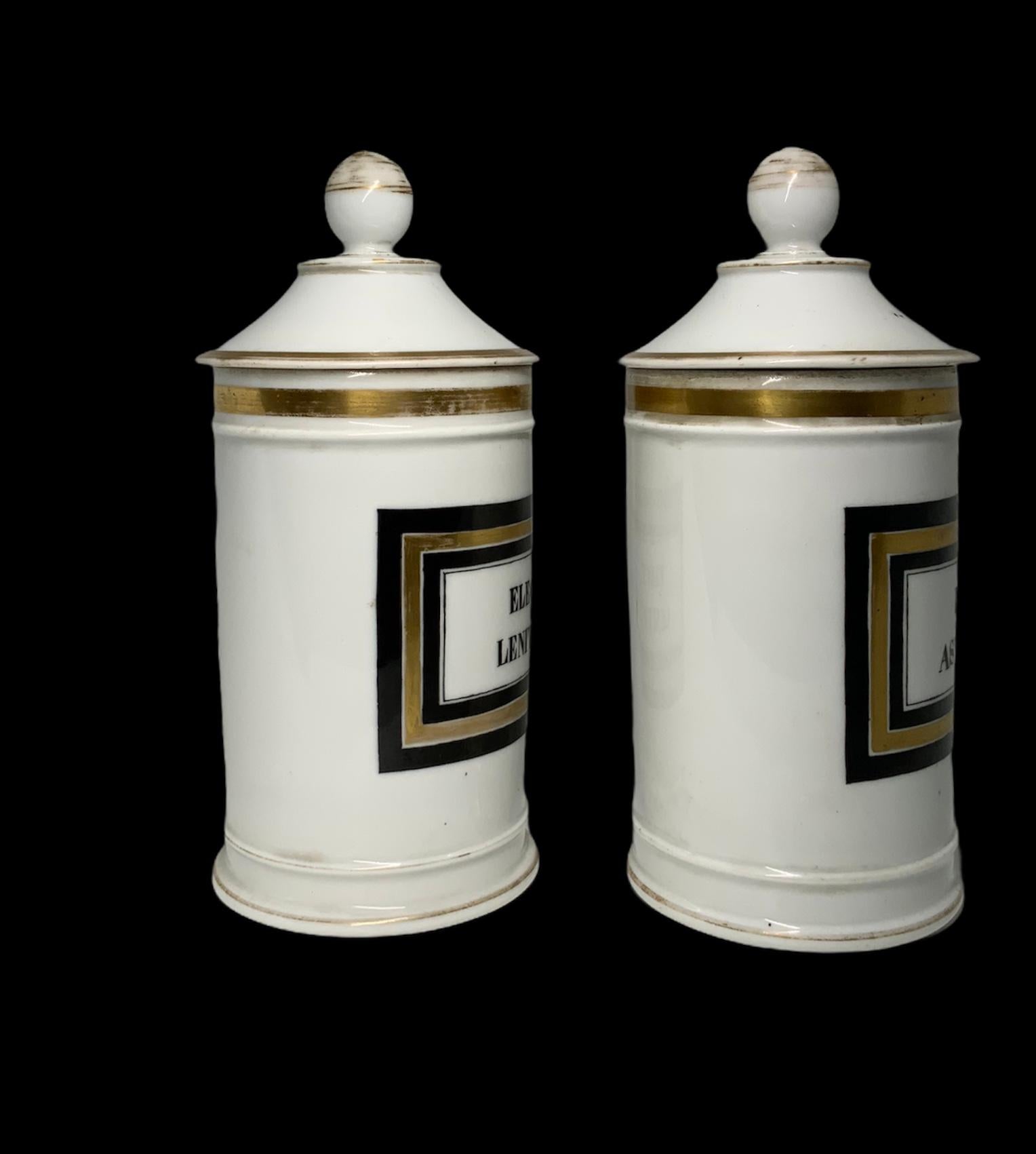 Vintage lidded pharmacy canister 2 Antique German white porcelain apothecary storage jars