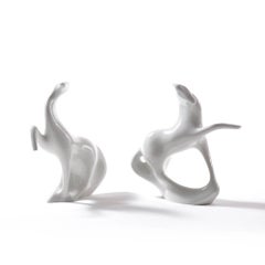 Set of White Porcelain Stallions Sculptures, Royal Dux by Jaroslav Ježek, 1958