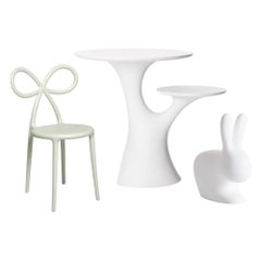 Set of White Rabbit Chair and Table with White Ribbon Chair, Made in Italy