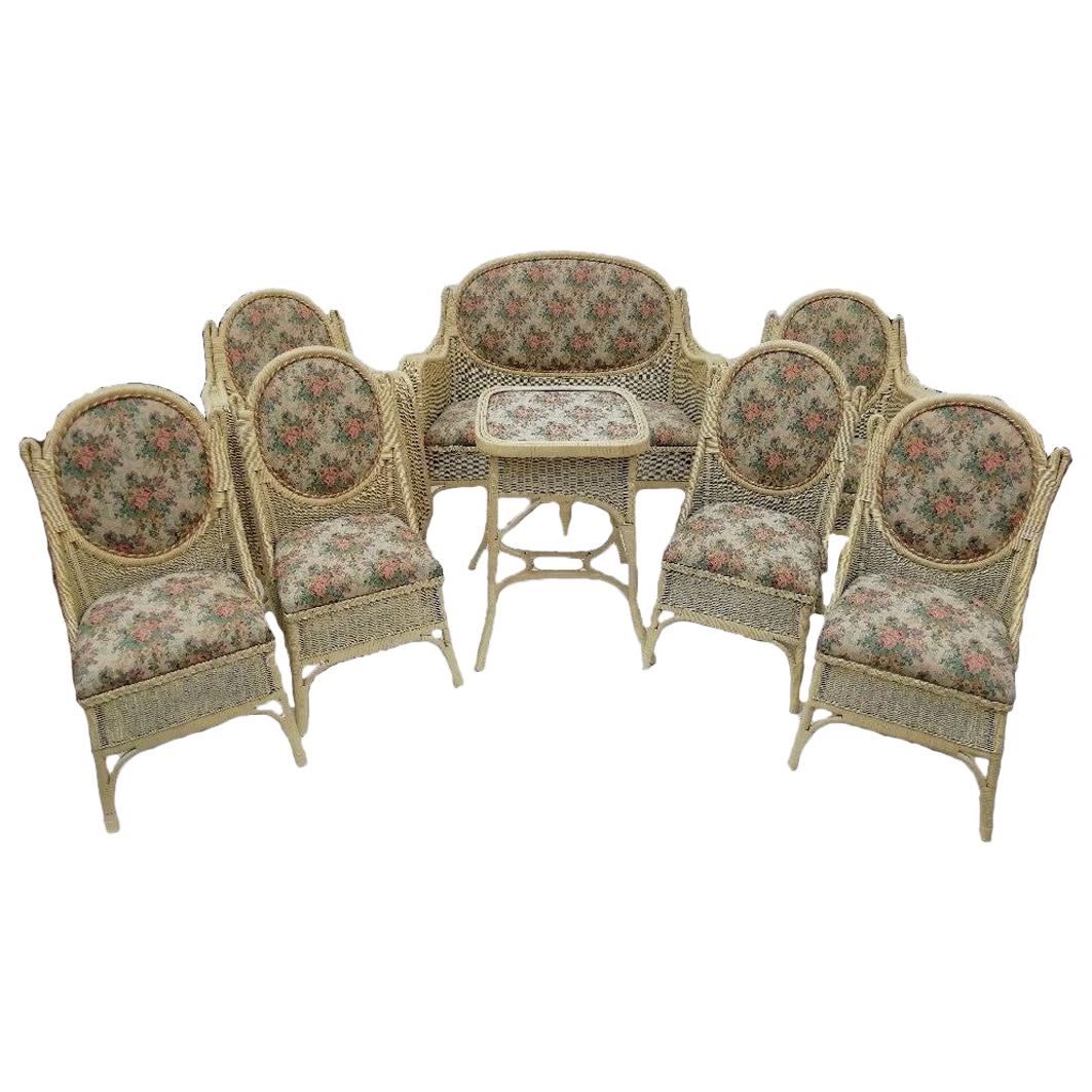 Set of White Rattan Seats by Costanzo Luciano Italy, Catania, circa 1920 For Sale