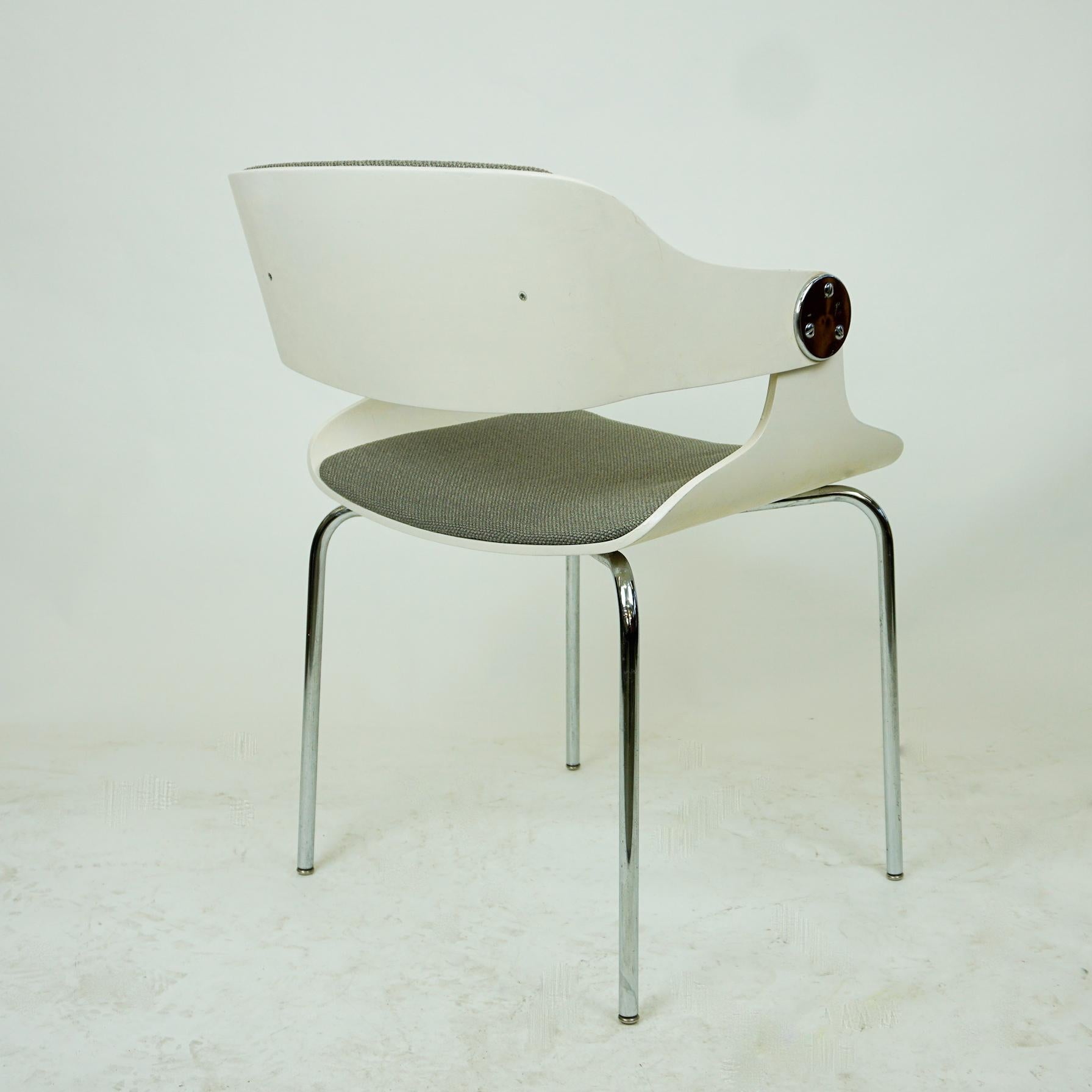 White Space Age Plywood and Grey Fabric Chair by Eugen Schmidt, Germany 1