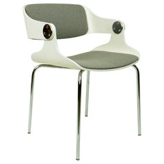 Set of White Space Age Plywood and Grey Fabric Chairs by Eugen Schmidt, Germany