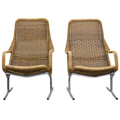 Set of Wicker Lounge Chairs, by Dirk Van Sliedrecht for Rohé Noordwolde, 1961