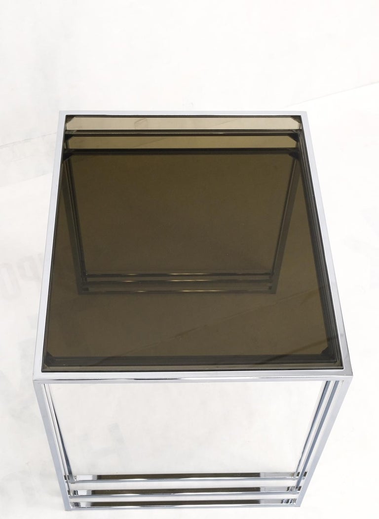 Set of Wide Rectangle Shape Chrome and Smoked Glass Nesting End Side ...