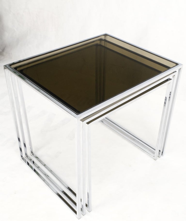 Set of Wide Rectangle Shape Chrome and Smoked Glass Nesting End Side ...