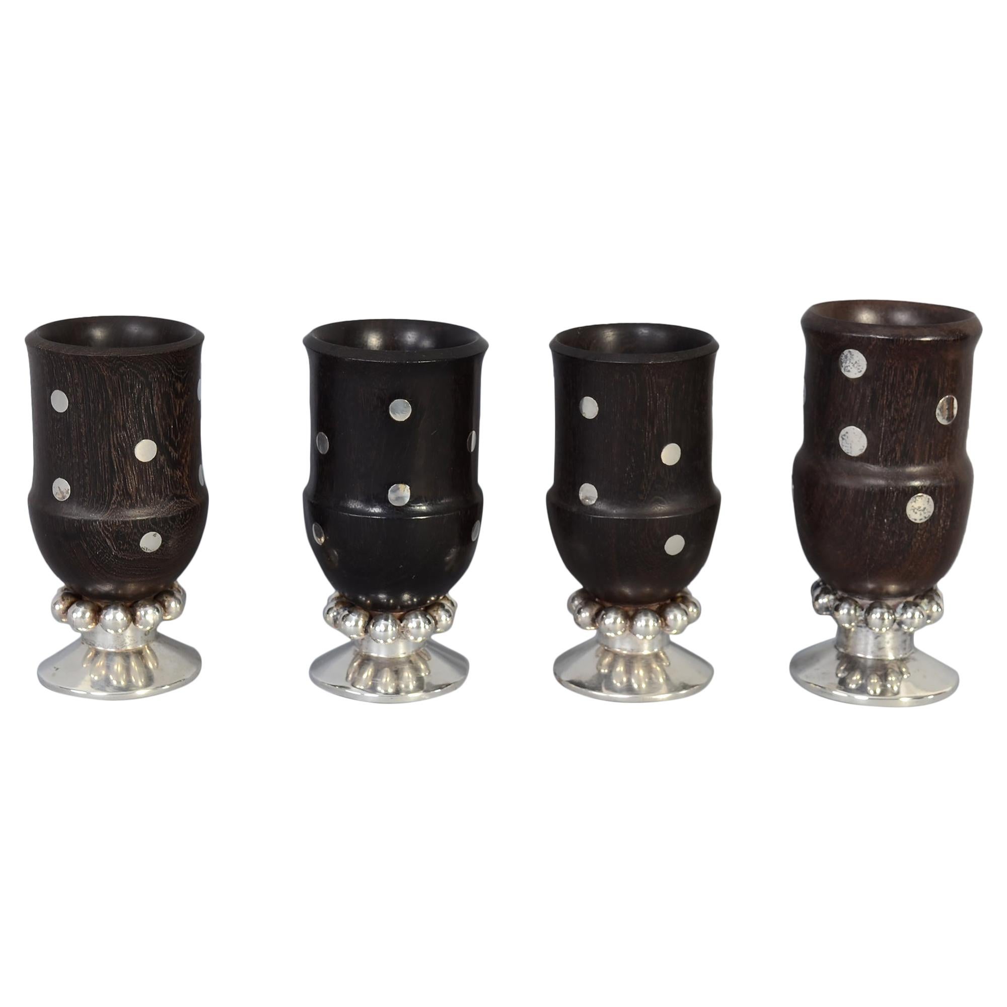 Set of William Spratling Wood and Silver Goblets For Sale