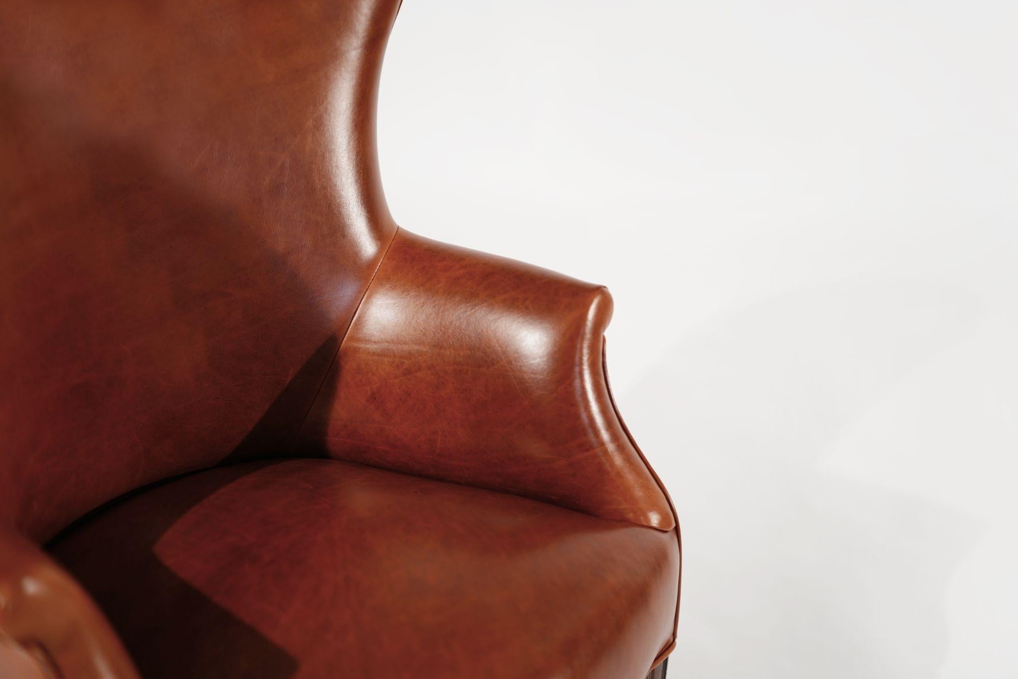 Set di poltrone Wingback in pelle cognac, C.C. anni '50 in vendita 3