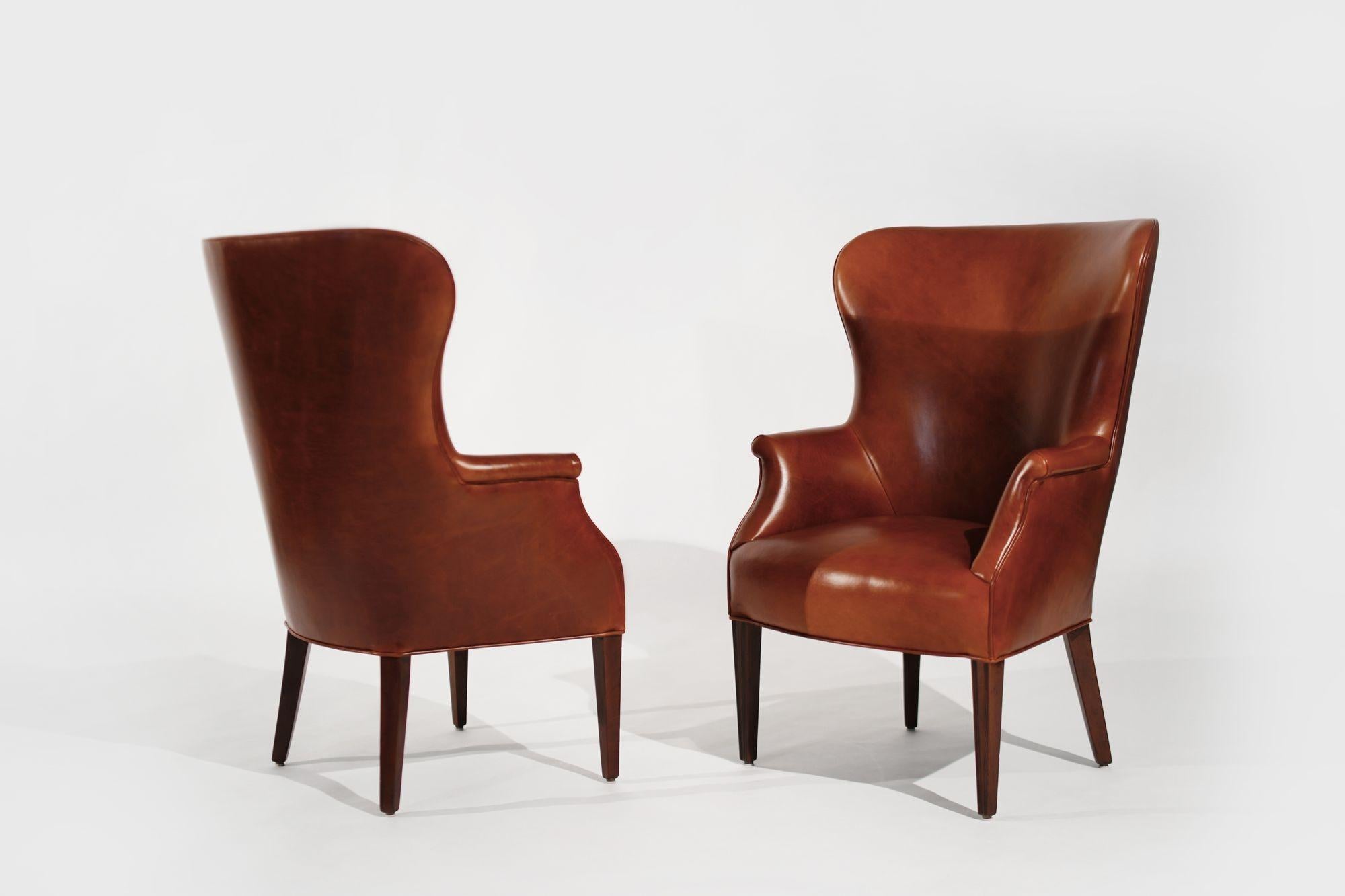 Mid-Century moderno Set di poltrone Wingback in pelle cognac, C.C. anni '50 in vendita