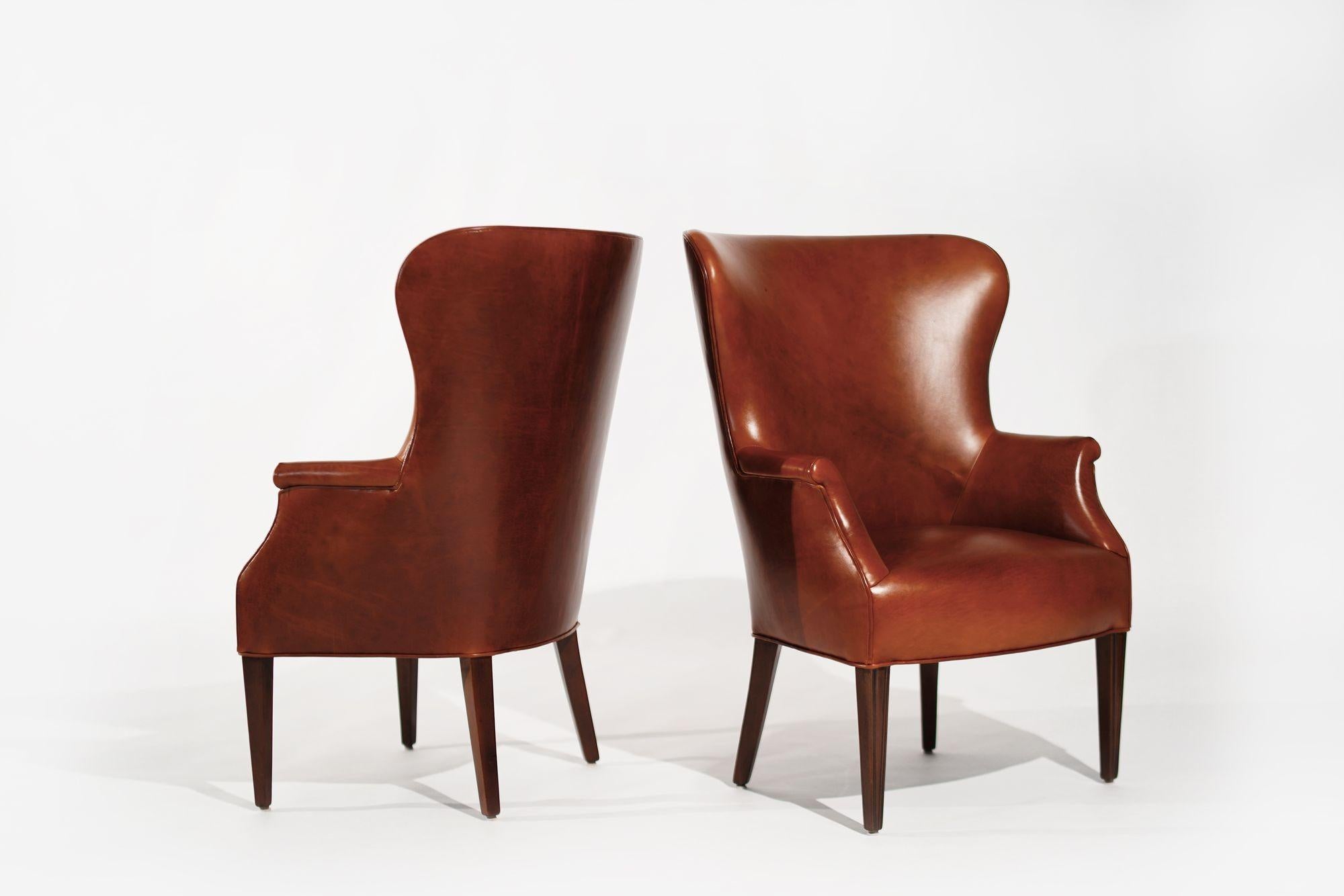 Americano Set di poltrone Wingback in pelle cognac, C.C. anni '50 in vendita