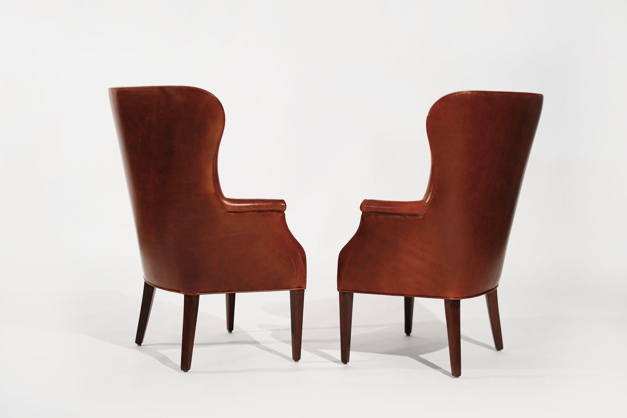 Set di poltrone Wingback in pelle cognac, C.C. anni '50 In condizioni ottime in vendita a Westport, CT