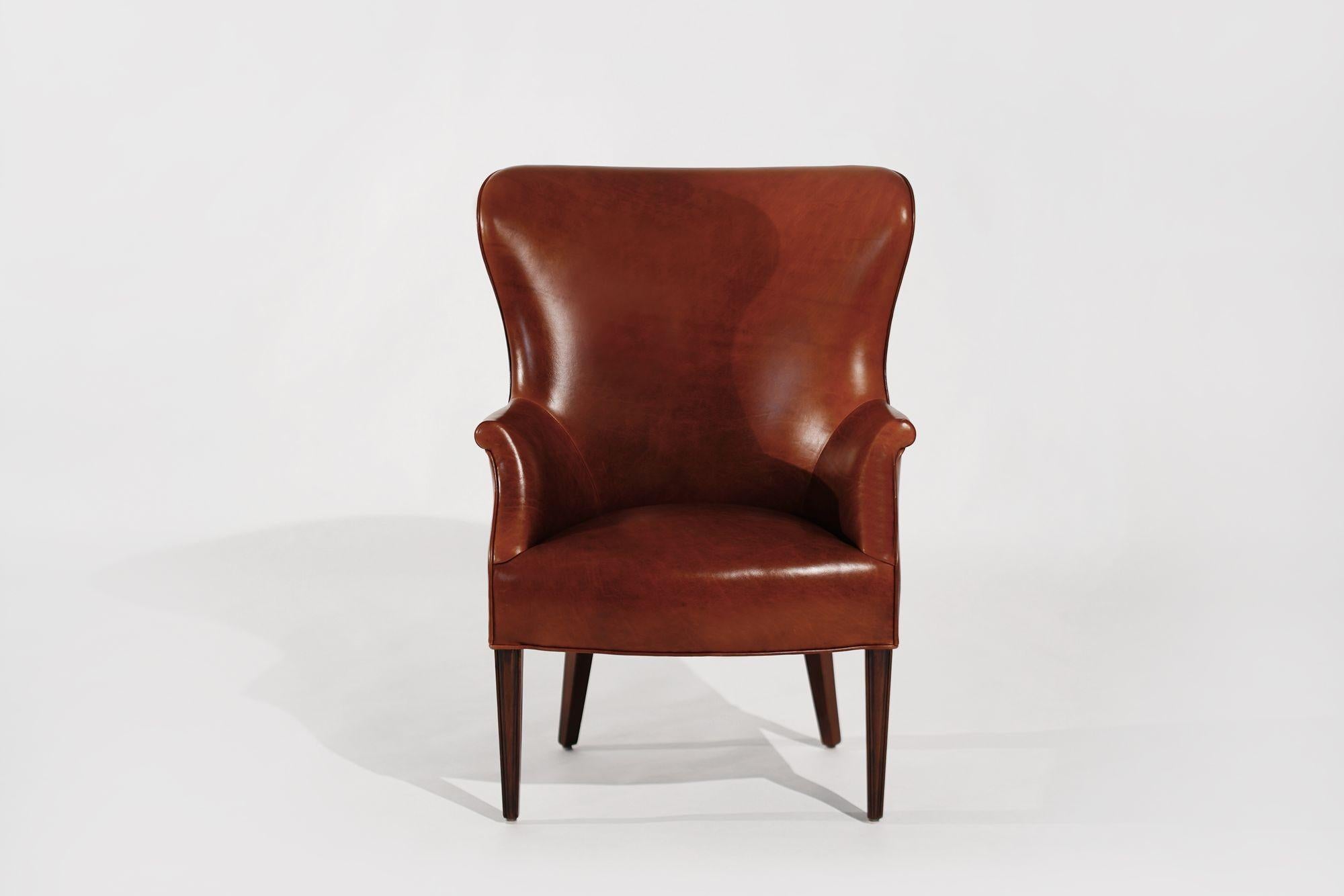 Pelle Set di poltrone Wingback in pelle cognac, C.C. anni '50 in vendita