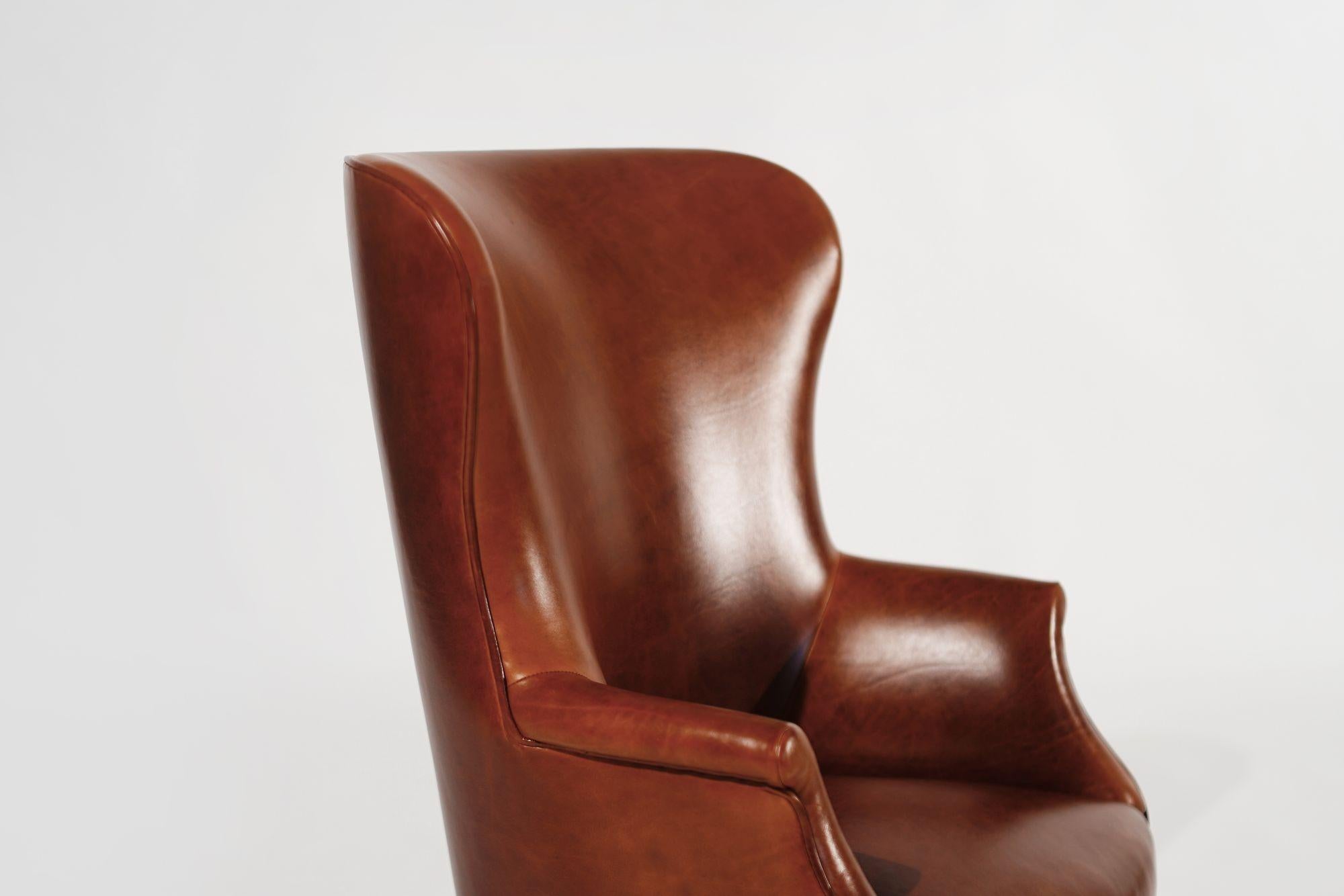 Set di poltrone Wingback in pelle cognac, C.C. anni '50 in vendita 1
