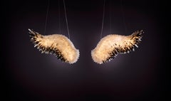 Unique Set of Wings Crystal and Brass Pendant Lights by Christopher Boots