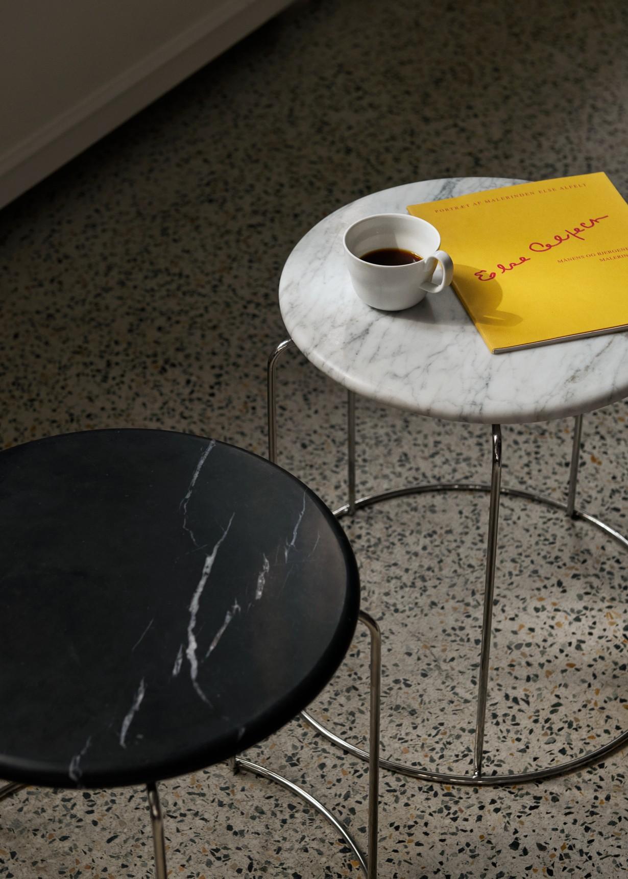 What makes the Wire Stool indicatively Verner Panton is the use of stainless-steel wire to create a simple geometric shape with repeated patterns, in a stackable stool that doubles as a side table. 
An icon from the archives destined to become a