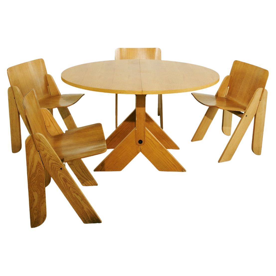 Tisch und vier Stühle aus Holz von Gigi Sabadin, um 1970