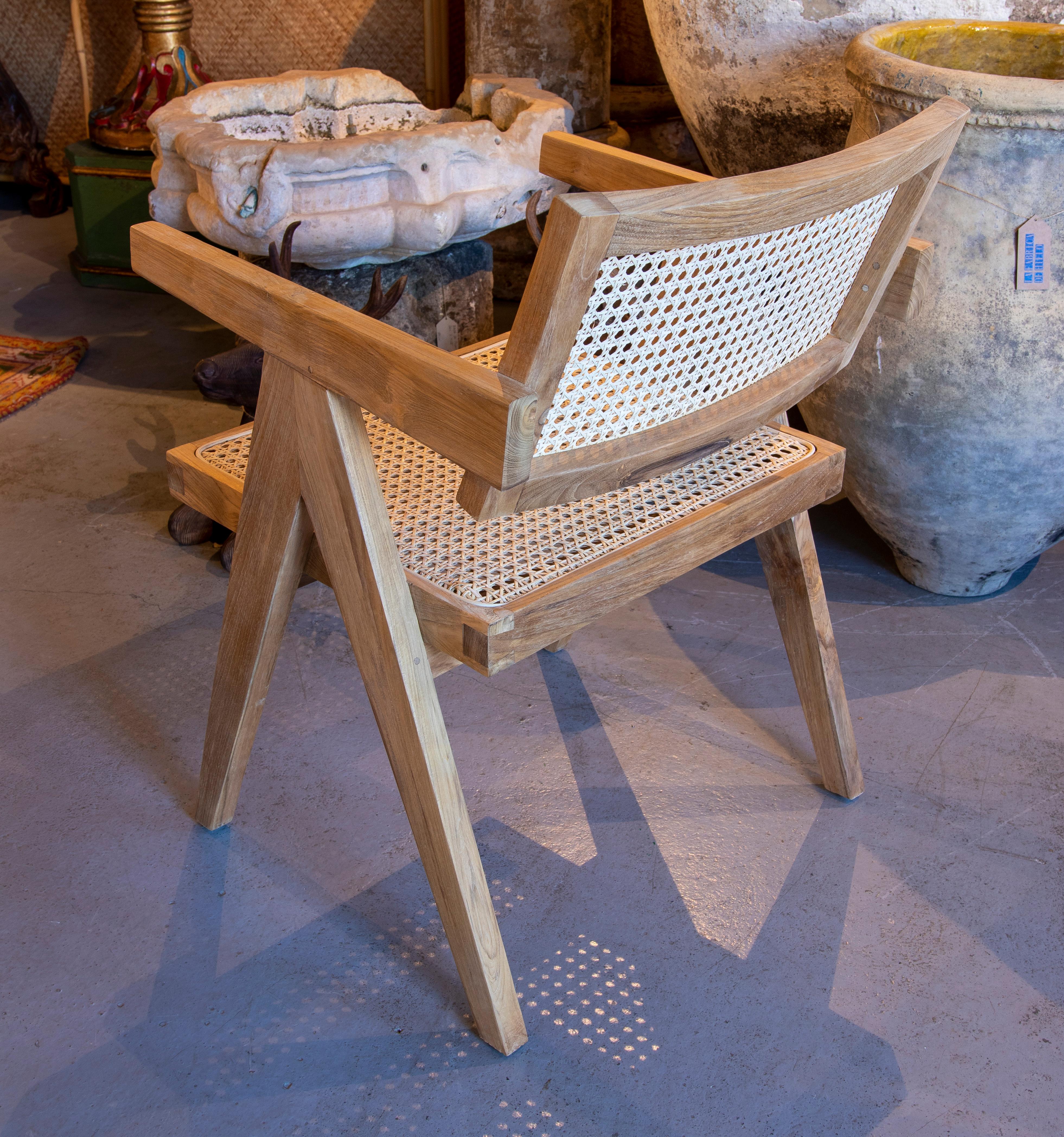 Set of Wooden Chairs and Seat with Wicker Backrest 2