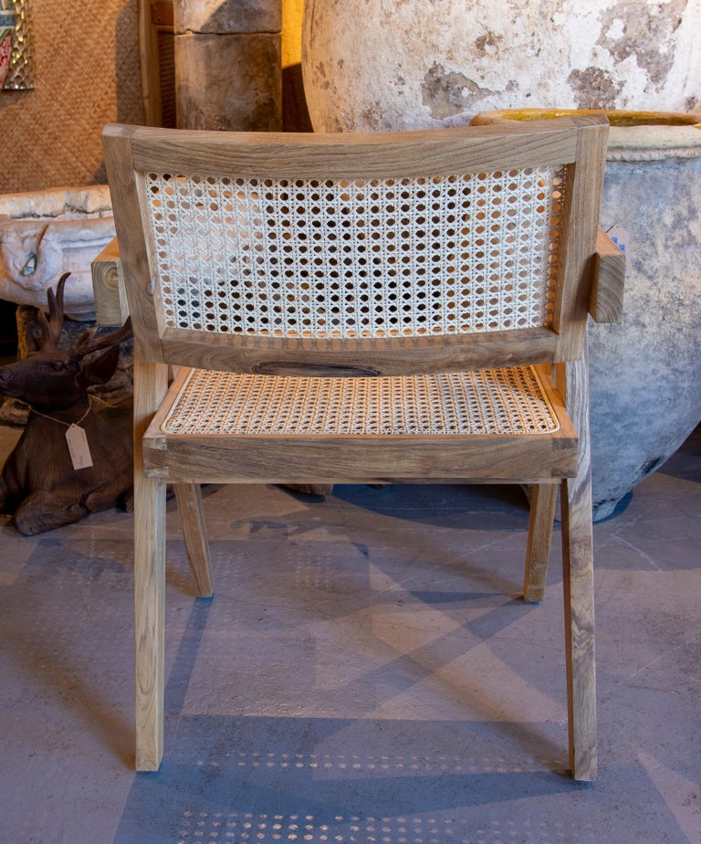 Set of Wooden Chairs and Seat with Wicker Backrest For Sale at 1stDibs