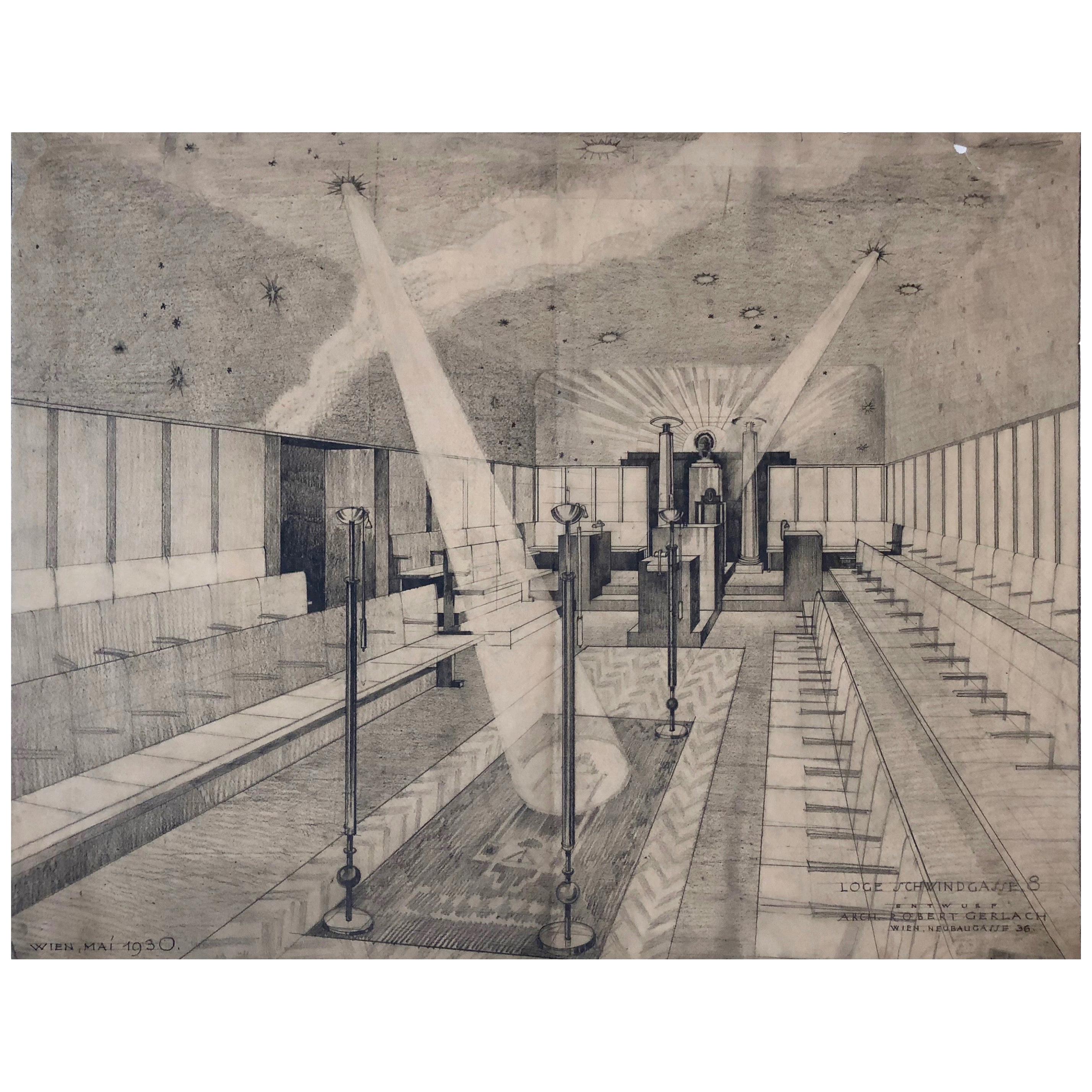 Ensemble de dessins en cours, 1930, pour un Lodge de Masons Free, Schwind Gasse, Vienne