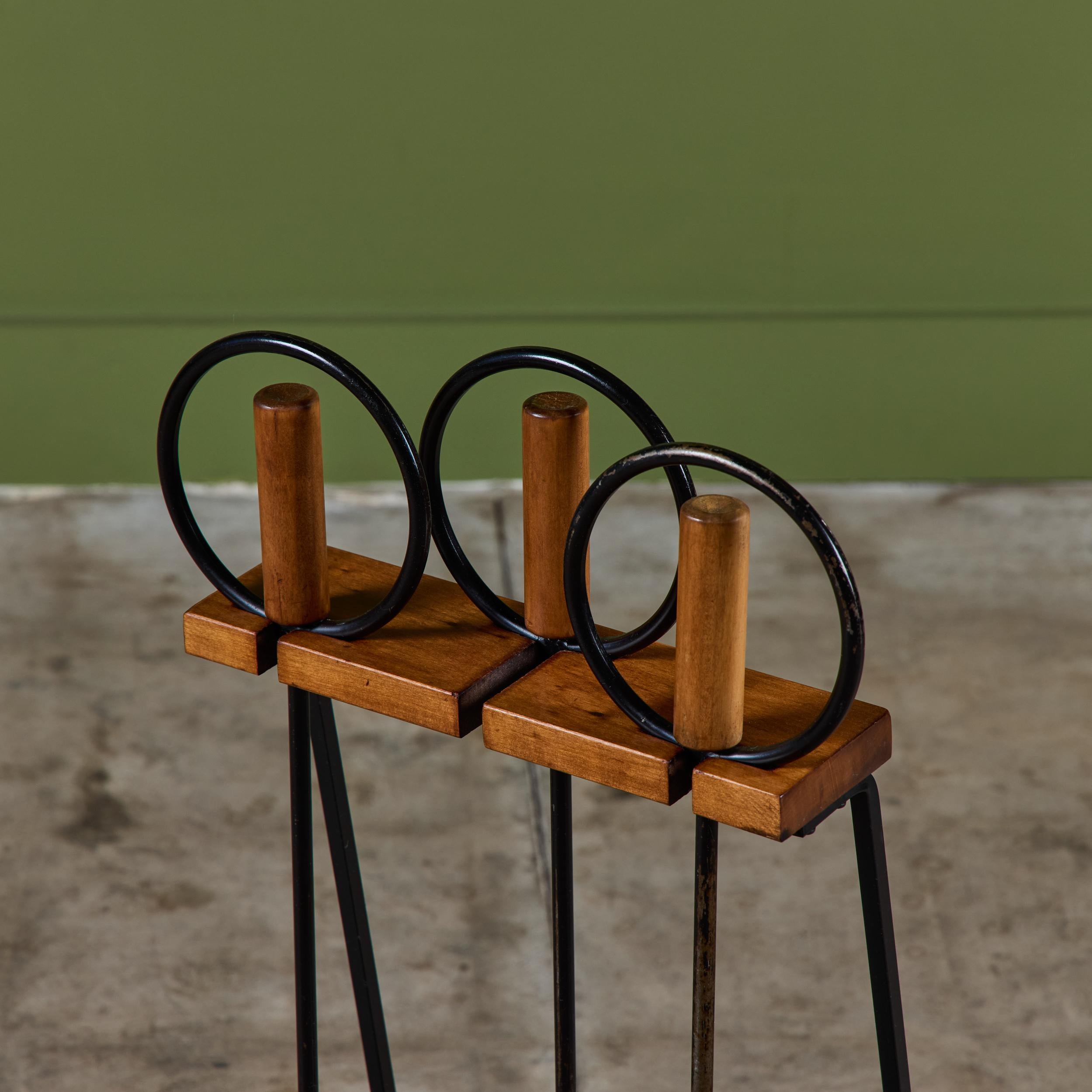 Set of Wrought Iron Fireplace Tools with Wood Handles For Sale 3