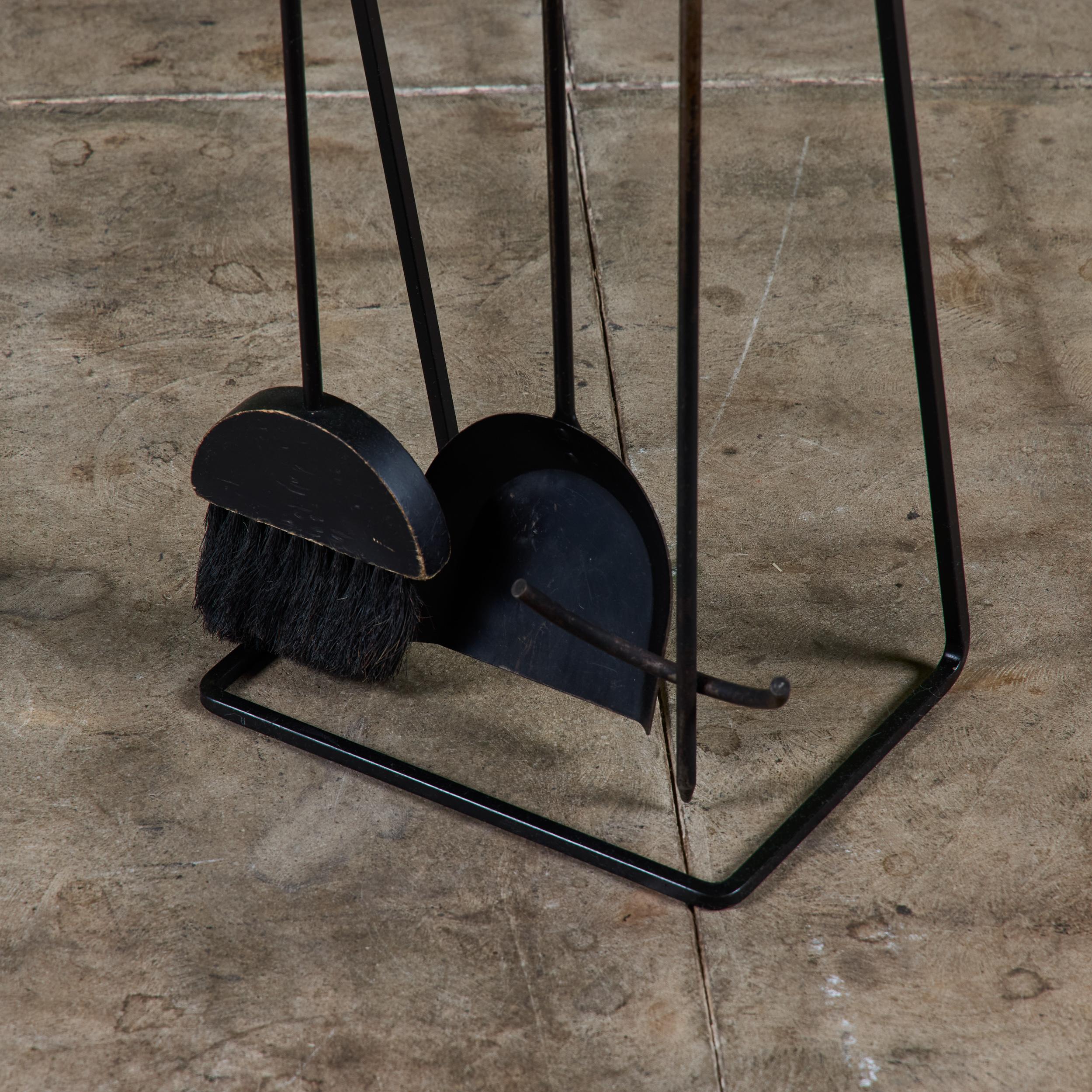 Set of Wrought Iron Fireplace Tools with Wood Handles For Sale 4