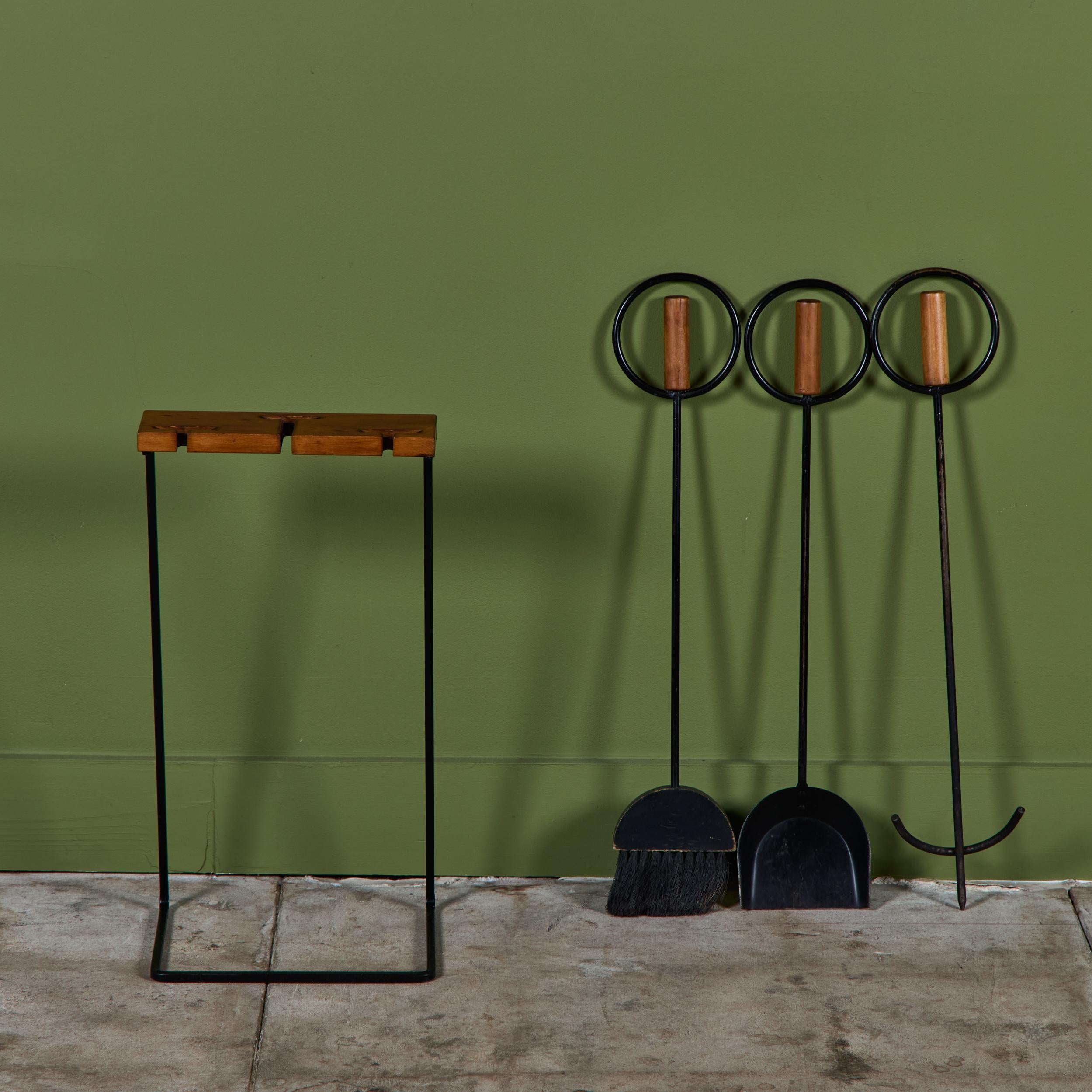 Set of Wrought Iron Fireplace Tools with Wood Handles For Sale 5